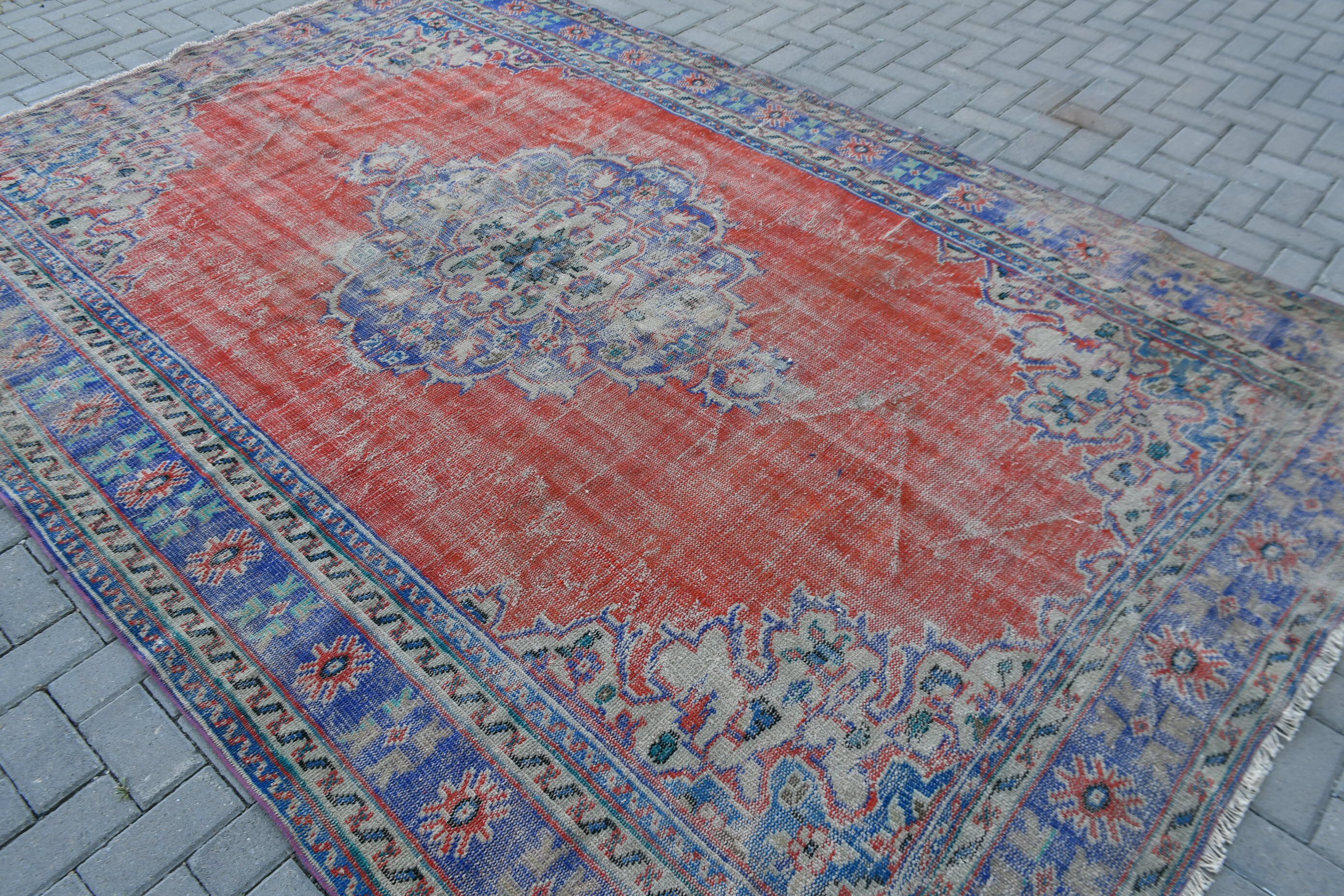 Turkish Rugs, Living Room Rugs, Bedroom Rugs, Pale Rug, Red Floor Rug, Vintage Rugs, Dining Room Rug, 7x10.6 ft Oversize Rugs, Oriental Rug