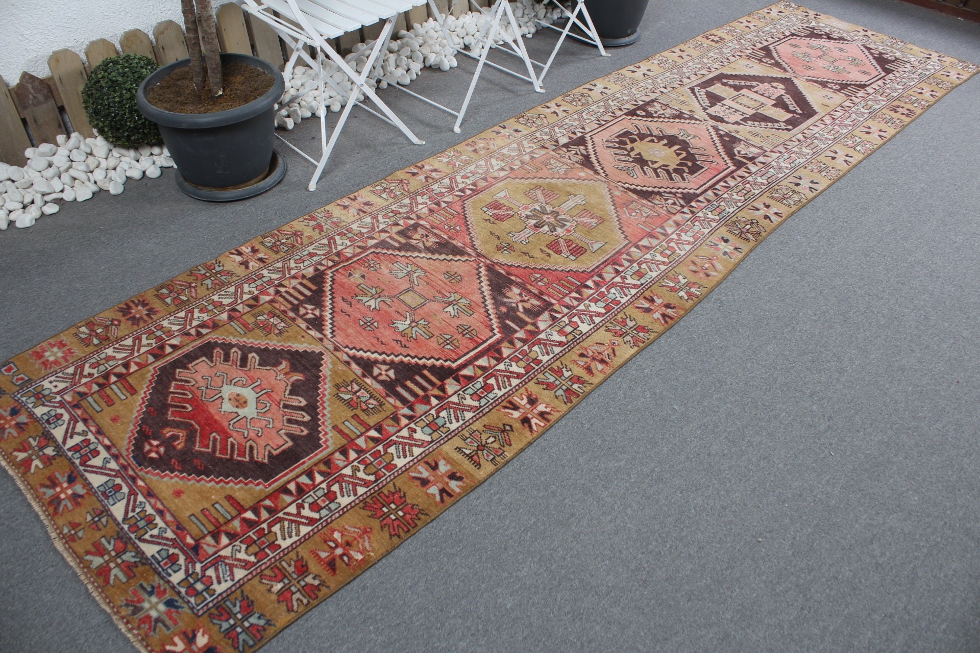 Koridor Halısı, Boho Halısı, Mutfak Halıları, Kırmızı Oryantal Halısı, Türk Halısı, Vintage Halısı, Mutfak Halısı, Oushak Halıları, 3,3x12,1 ft Runner Halıları