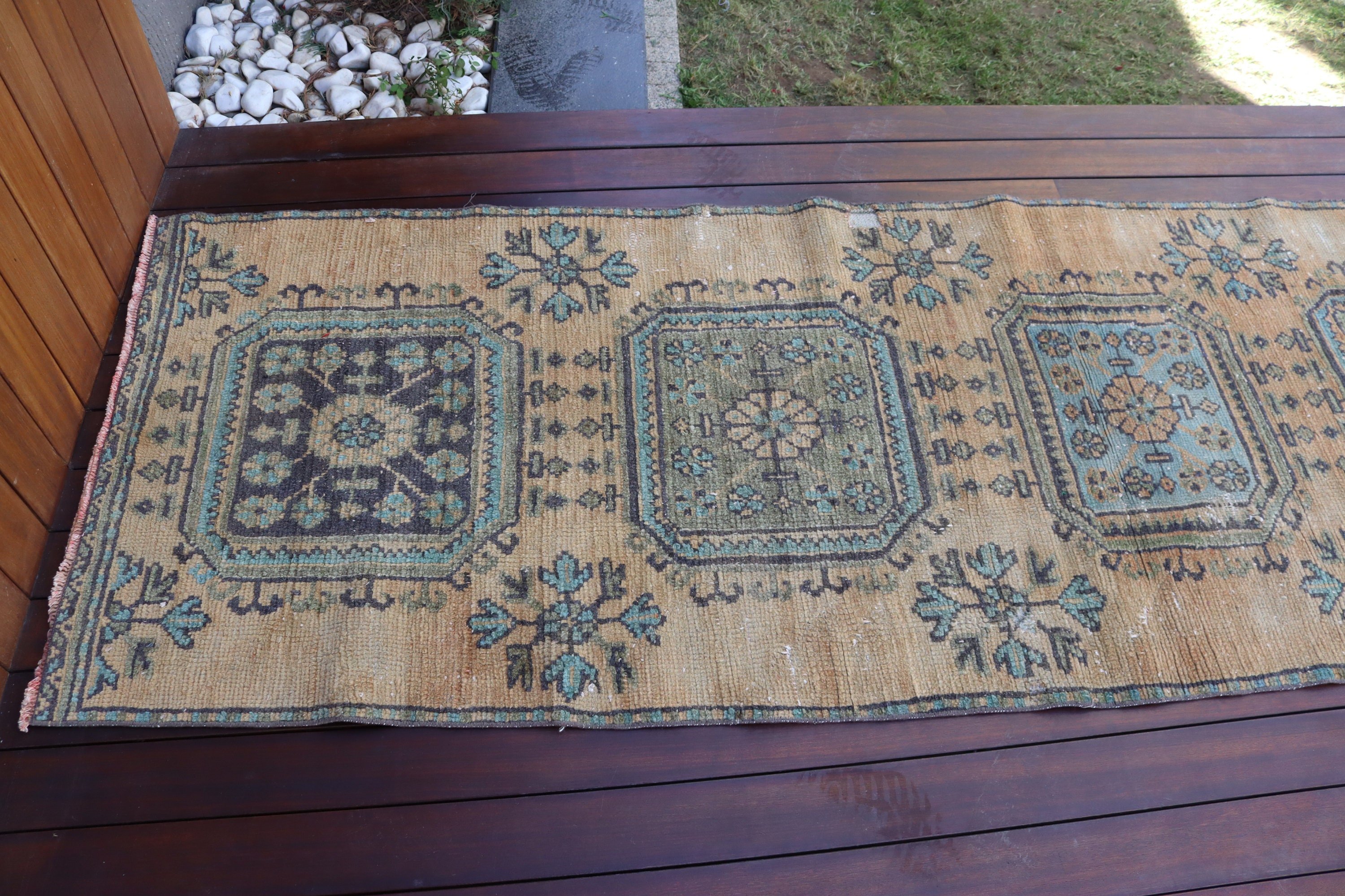 Vintage Halı, Türk Halıları, Sarı Geometrik Halılar, Mutfak Halısı, Ev Dekorasyonu Halıları, Uzun Koşucu Halıları, Yün Halı, 2.8x8.7 ft Runner Halıları