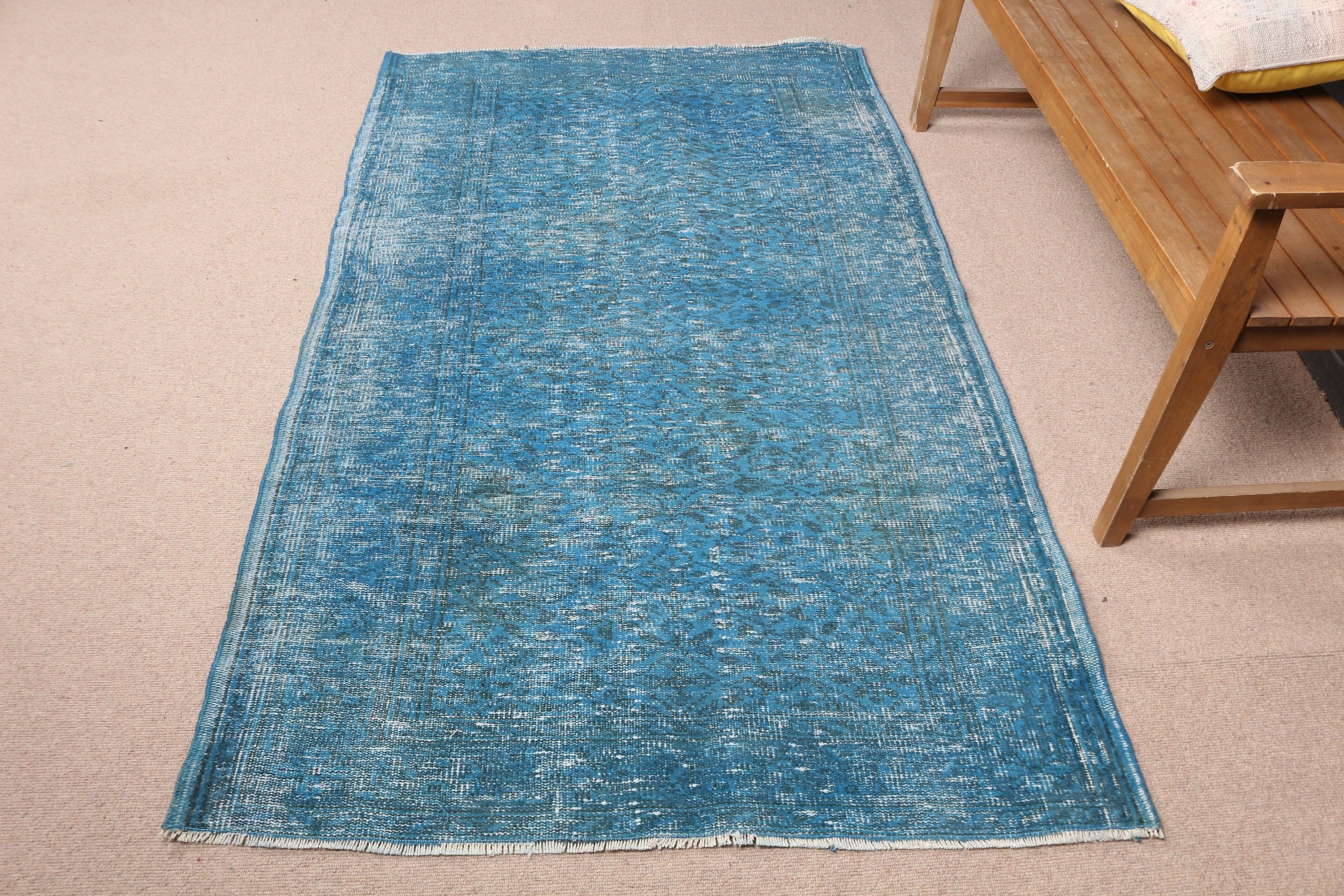 Vintage Rug, Boho Area Rug Rugs, Turkish Rug, Rugs for Kitchen, Bedroom Rug, 4x6.7 ft Area Rug, Blue Kitchen Rug, Nursery Rugs, Cool Rugs