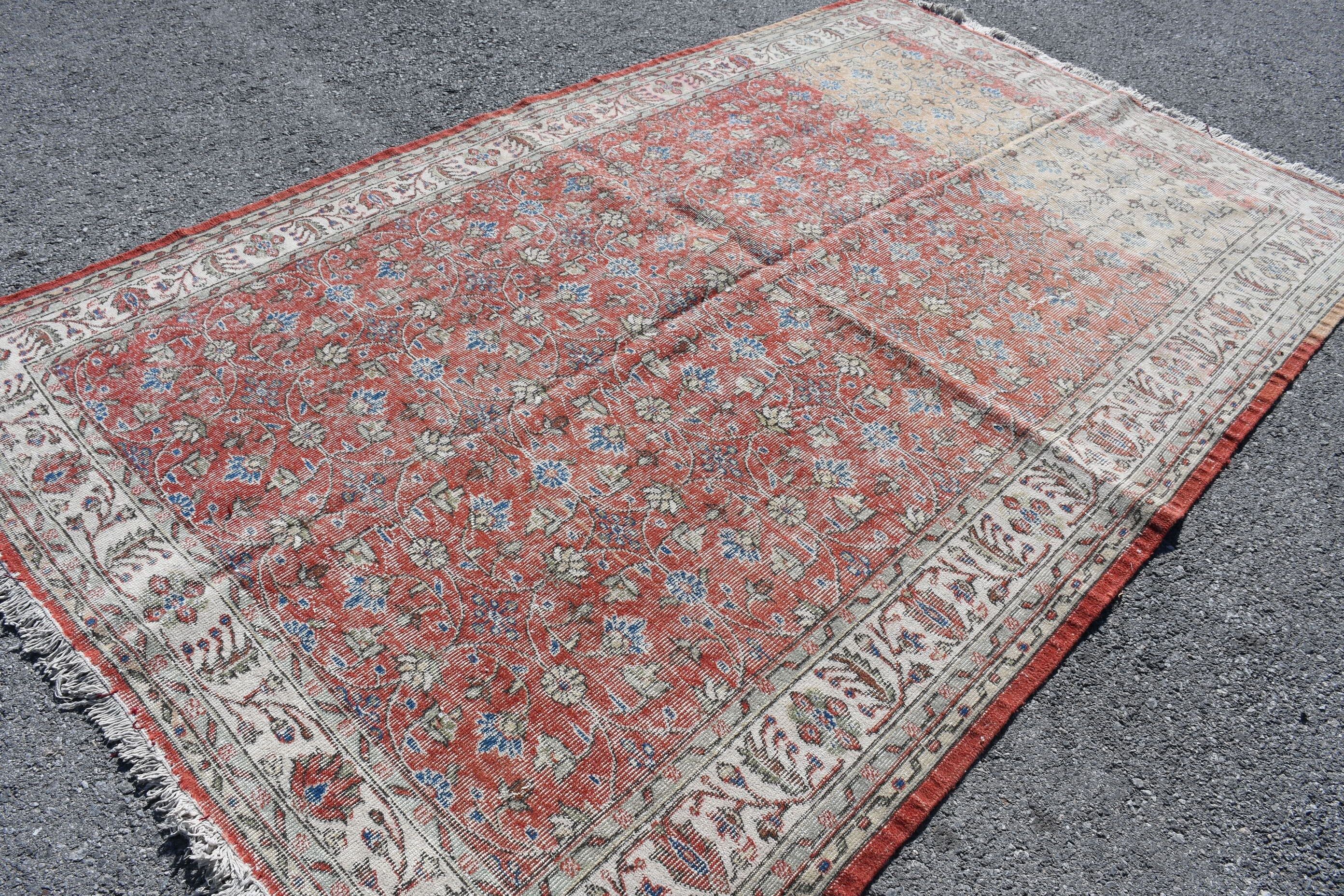 Living Room Rug, Antique Rugs, Vintage Rugs, Rugs for Bedroom, Kitchen Rug, 6.2x9.9 ft Large Rugs, Retro Rugs, Red Bedroom Rug, Turkish Rug