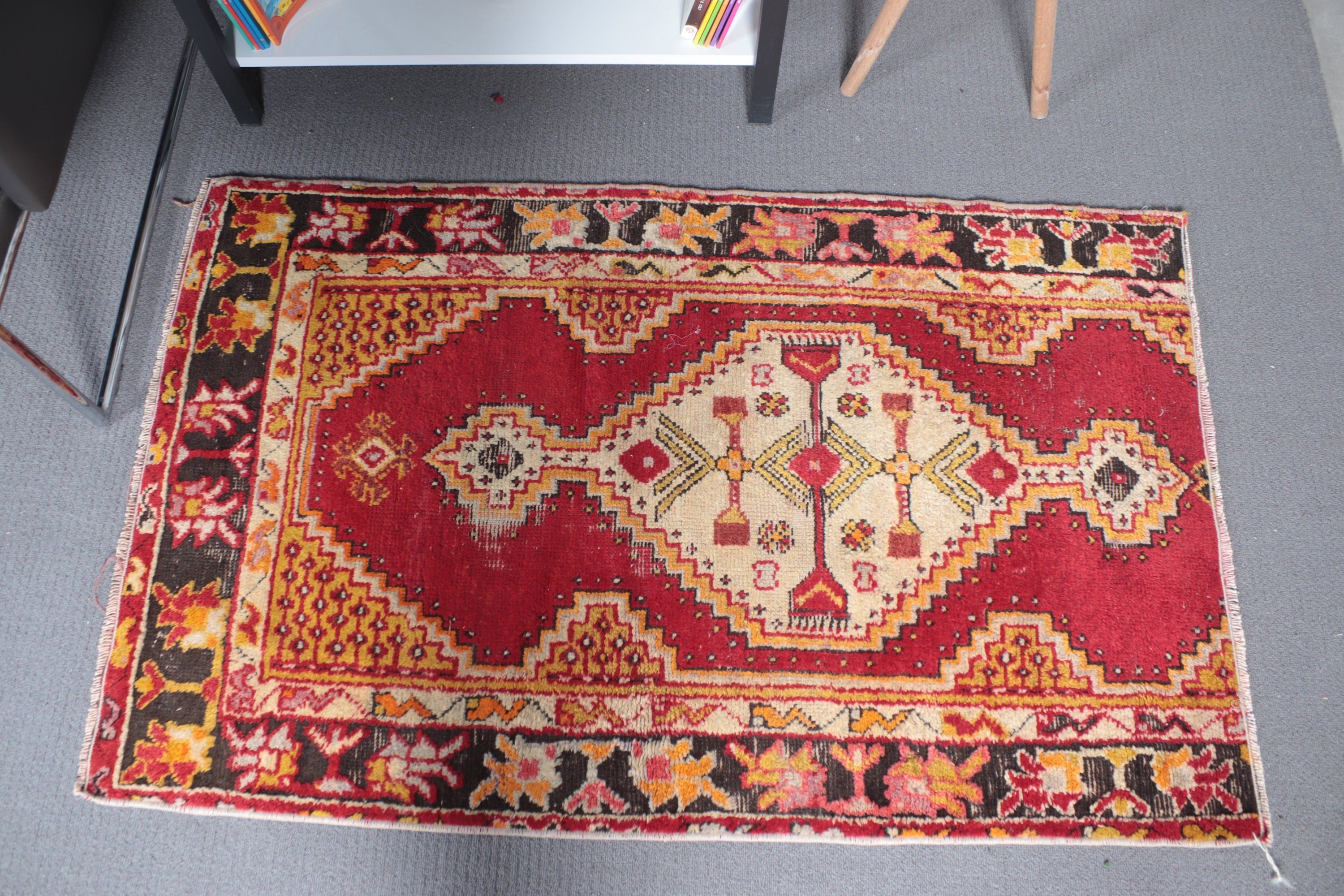 Floor Rug, Handmade Rug, Kitchen Rugs, Statement Rug, 2.6x4.2 ft Small Rugs, Small Area Rugs, Vintage Rug, Turkish Rugs, Red Antique Rug