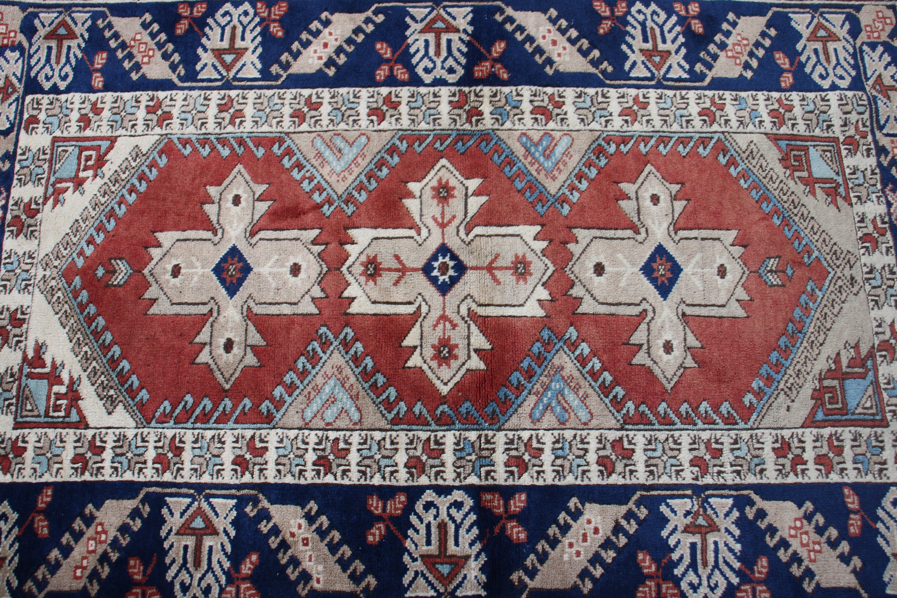 Vintage Vurgulu Halılar, Kırmızı Yün Halılar, Dekoratif Halı, Türk Halısı, Lüks Halı, 3.9x5.9 ft Vurgulu Halılar, Vintage Halılar, Yün Halı