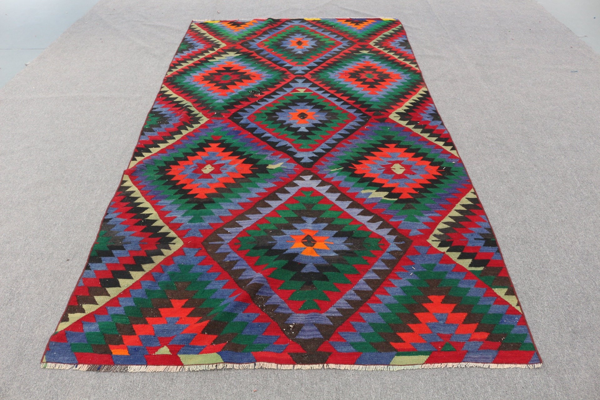 Yemek Odası Halıları, Mutfak Halıları, Yatak Odası Halıları, Kilim, Gökkuşağı Oushak Halısı, 5.1x10.1 ft Büyük Halı, Antika Halı, Türk Halısı, Vintage Halı