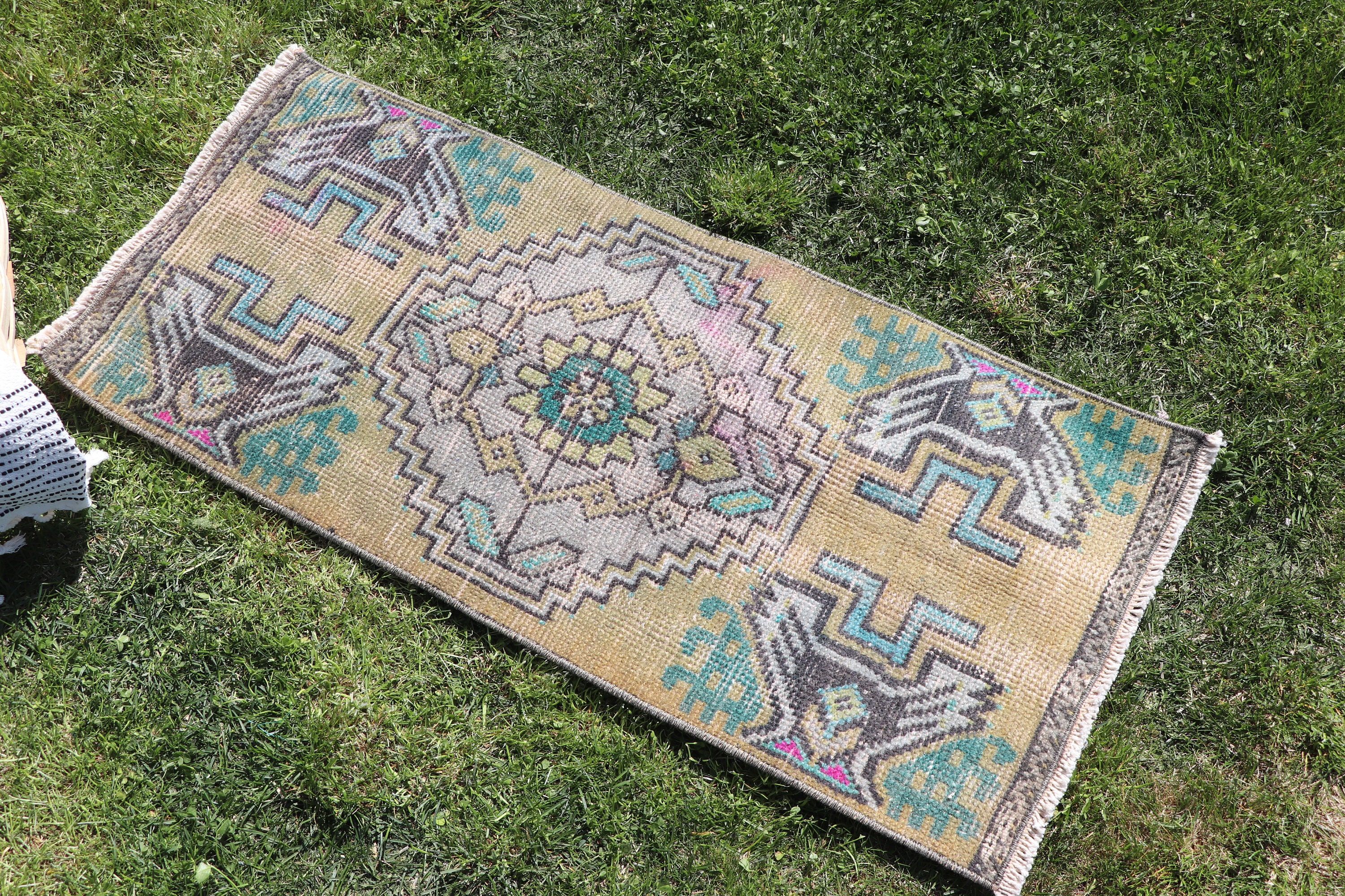 Yeşil Fas Halısı, 1.3x3 ft Küçük Halı, Banyo Halıları, Türk Halıları, Boho Halıları, Vintage Halılar, Mutfak Halıları, Yatak Odası Halıları, Mutfak Halıları