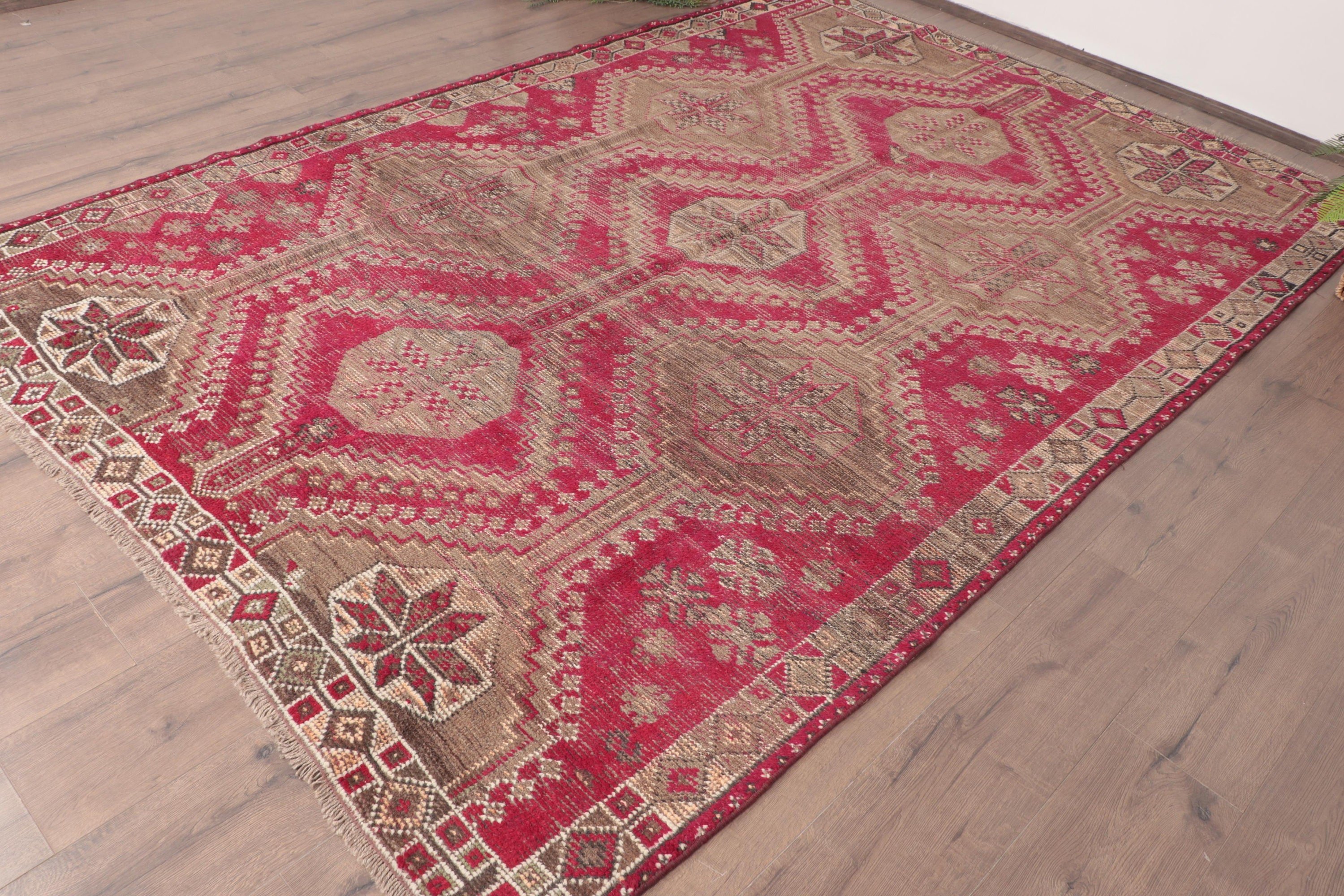 Modern Halı, Kahverengi El Dokuma Halı, Büyük Oushak Halı, Vintage Halı, Türk Halısı, Boho Halıları, 6.1x9.2 ft Büyük Halılar, Yün Halısı, Büyük Boho Halıları