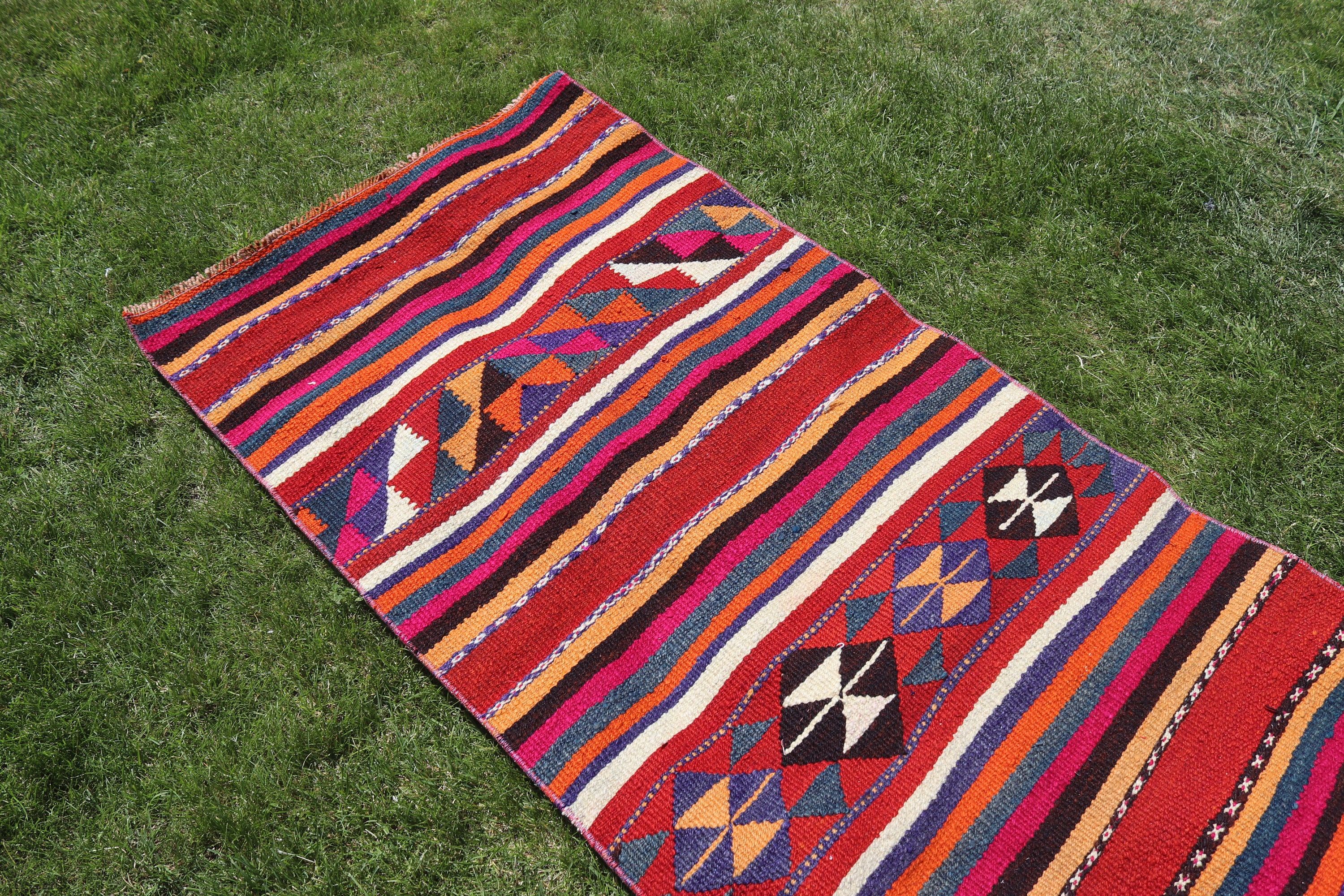 Gökkuşağı Boho Halıları, Vintage Halı, Açıklama Halıları, Kabile Halısı, Beni Ourain Runner Halısı, 2.7x8.8 ft Runner Halıları, Türk Halısı, Yün Halısı, Kilim