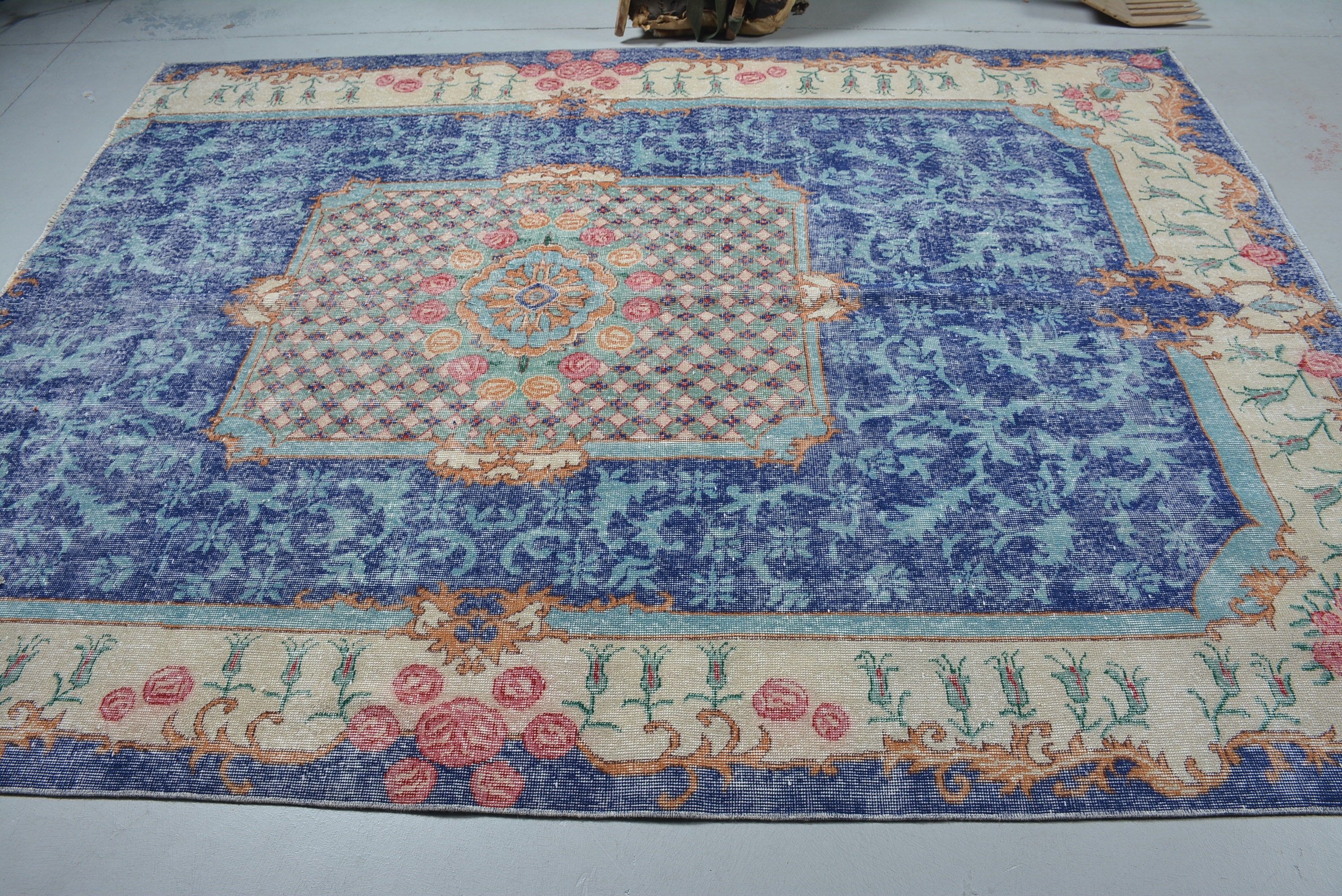 Living Room Rug, Turkish Rugs, Vintage Rug, Colorful Rug, 6.9x8.9 ft Large Rugs, Wool Rugs, Muted Rugs, Rugs for Salon, Dining Room Rug