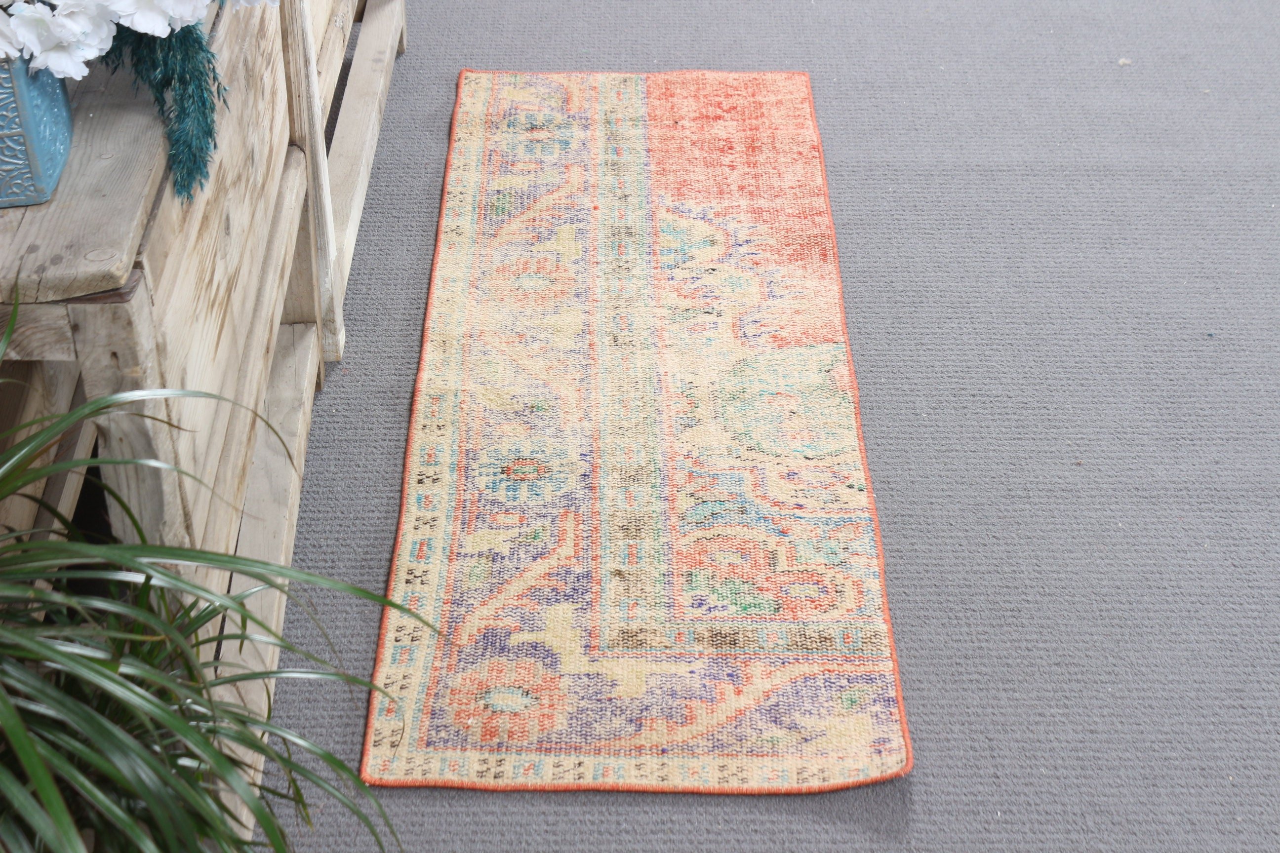 Beige Oushak Rugs, Vintage Rugs, Moroccan Rugs, 1.5x4.3 ft Small Rug, Wall Hanging Rugs, Car Mat Rug, Turkish Rug, Outdoor Rug, Antique Rug