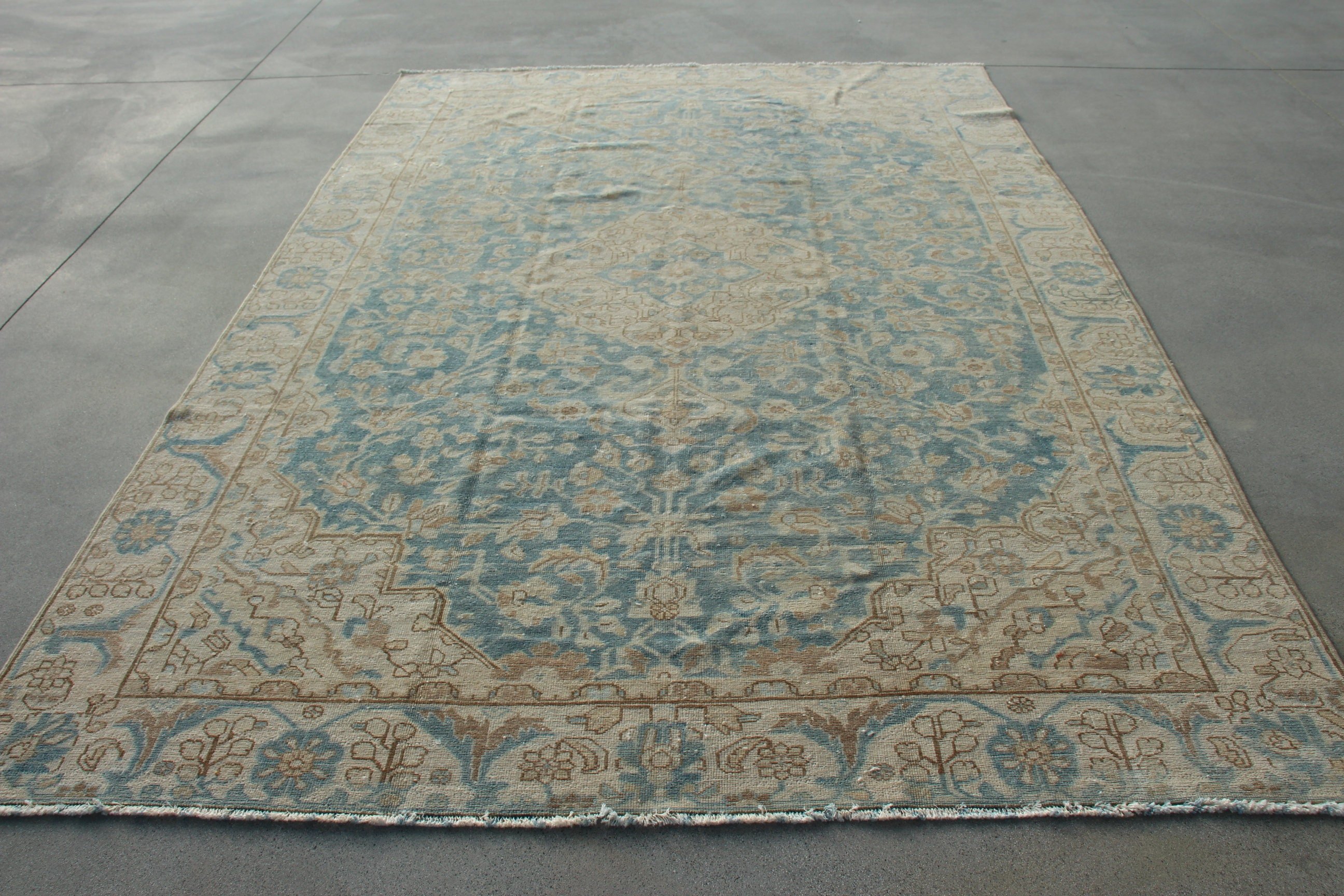 Beige Wool Rugs, Vintage Rugs, 7.1x10.1 ft Oversize Rug, Home Decor Rugs, Oriental Rug, Saloon Rug, Boho Rug, Turkish Rug, Dining Room Rugs