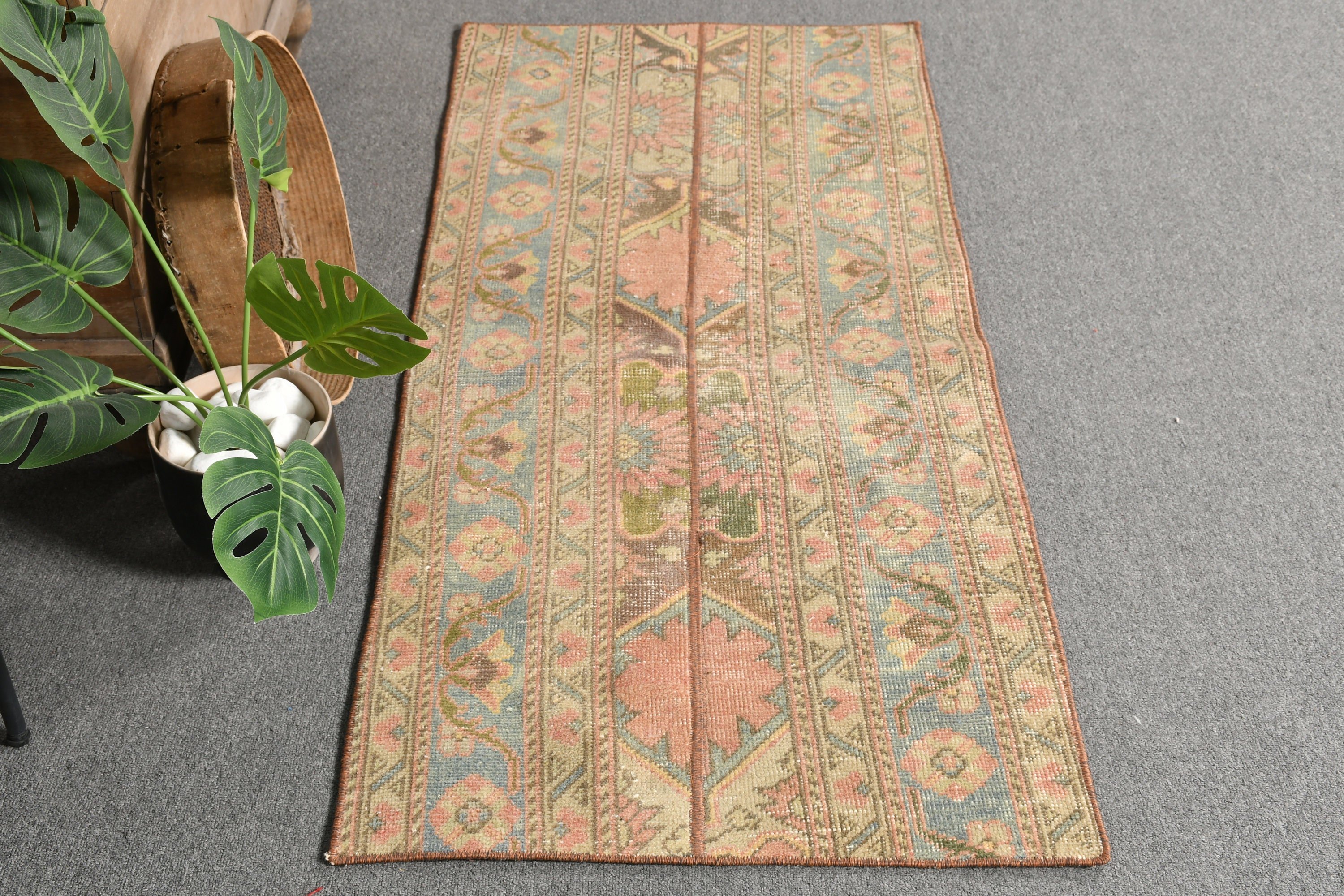 Vintage Rug, Rugs for Door Mat, Bathroom Rug, Pale Rug, Turkish Rug, Home Decor Rug, 2.2x5.1 ft Small Rug, Brown Home Decor Rug, Floor Rug