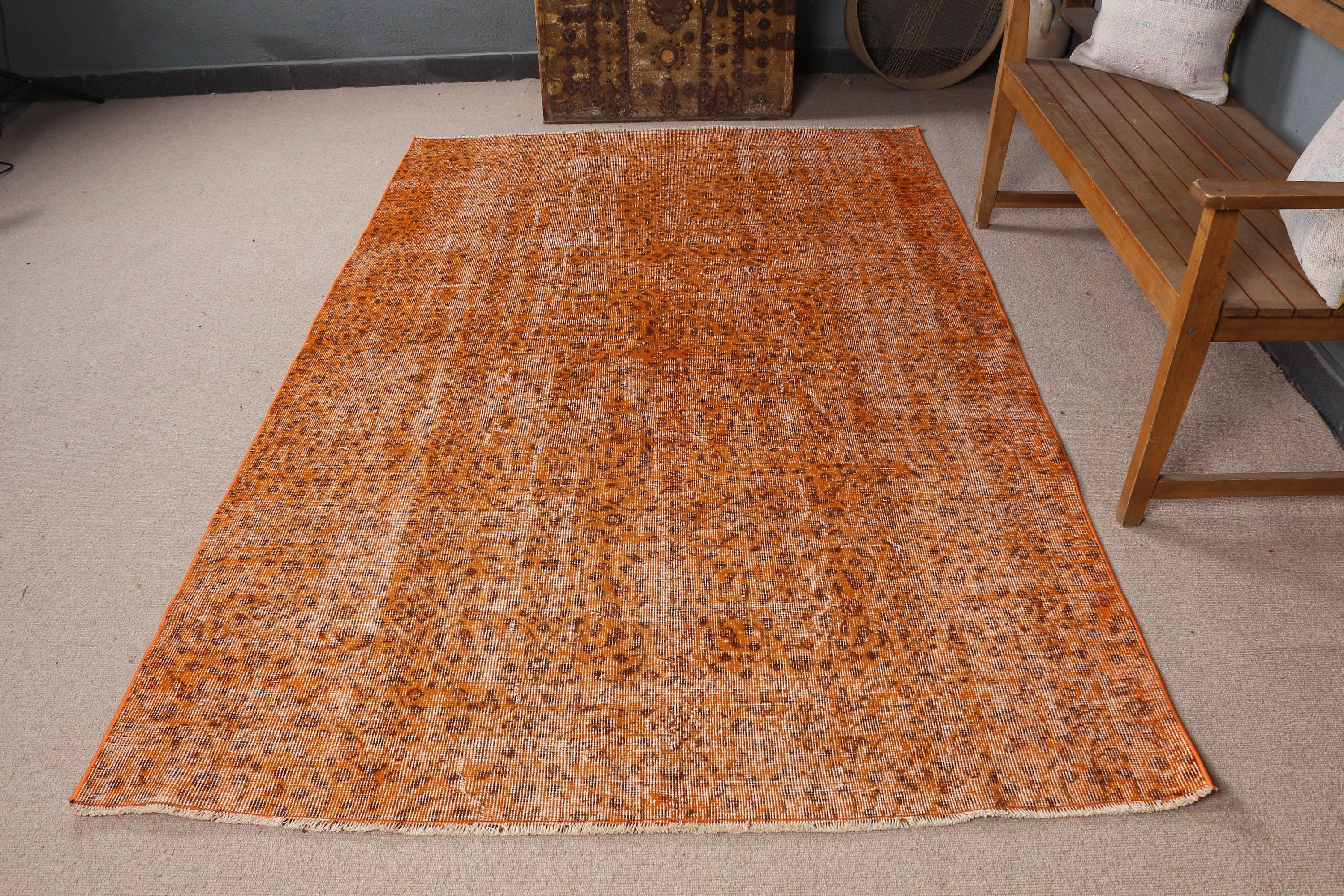 Turkish Rugs, Vintage Rugs, Living Room Rug, Orange Oriental Rugs, Dining Room Rug, 5.2x8.2 ft Large Rug, Bedroom Rug