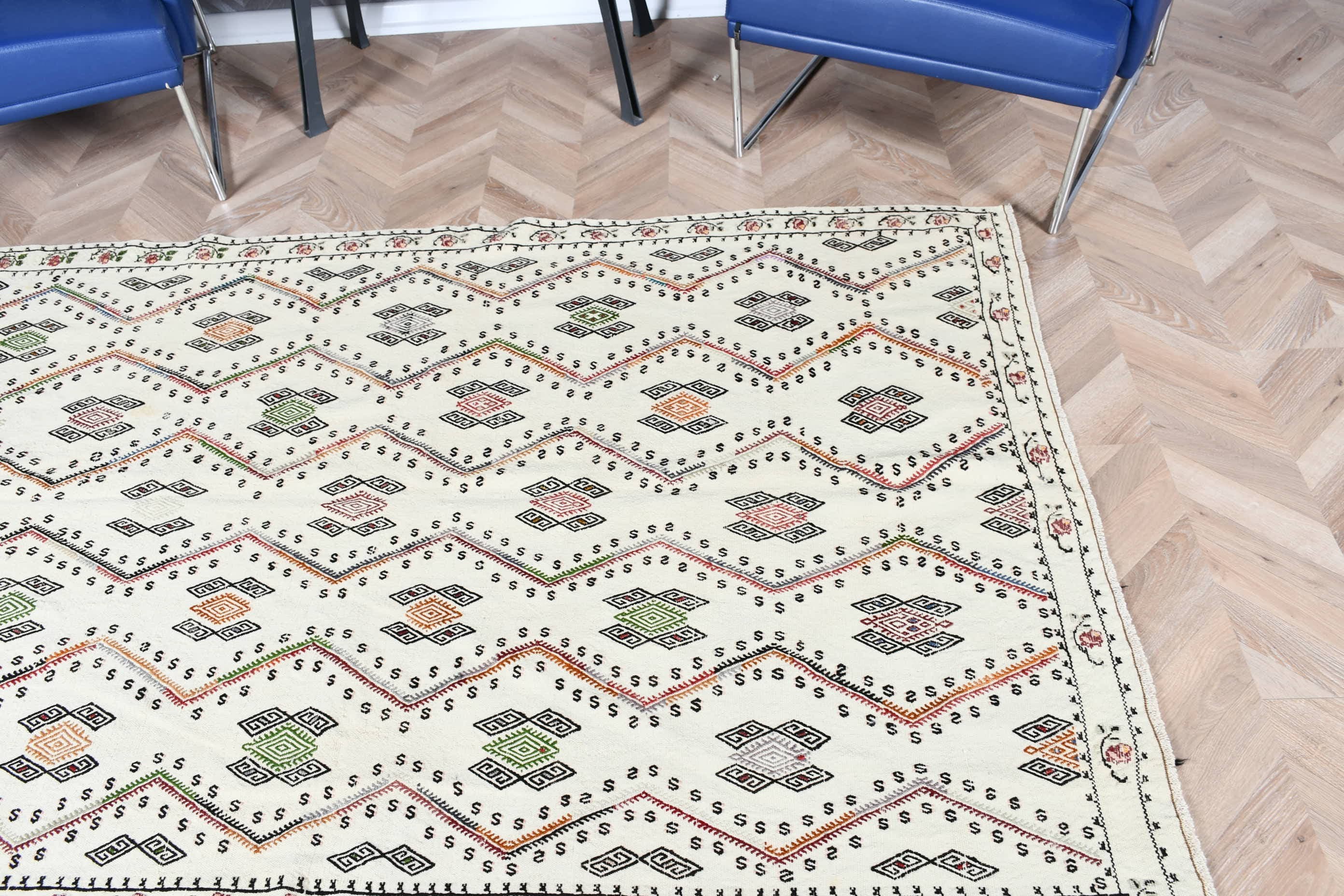 Mutfak Halısı, Bej Zemin Halısı, Göçebe Halısı, Kilim, Vintage Halı, 4,7x6,8 ft Alan Halısı, Antika Halı, Yer Halısı, Yemek Odası Halısı, Türk Halıları