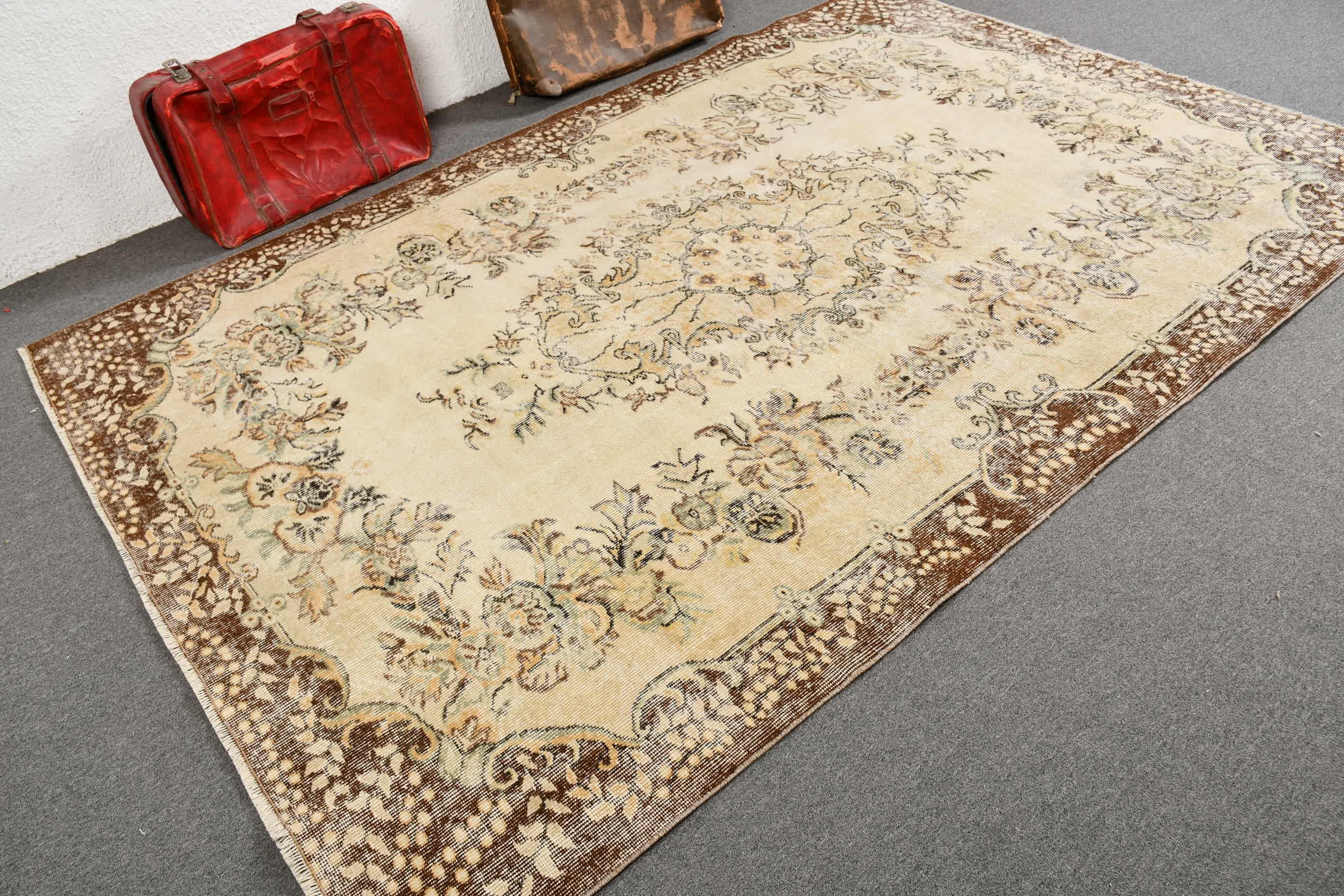 Eski Halı, Anadolu Halıları, Bej Antika Halı, Vintage Halılar, Yatak Odası Halısı, 6.1x9.4 ft Büyük Halılar, Oturma Odası Halısı, Türk Halısı