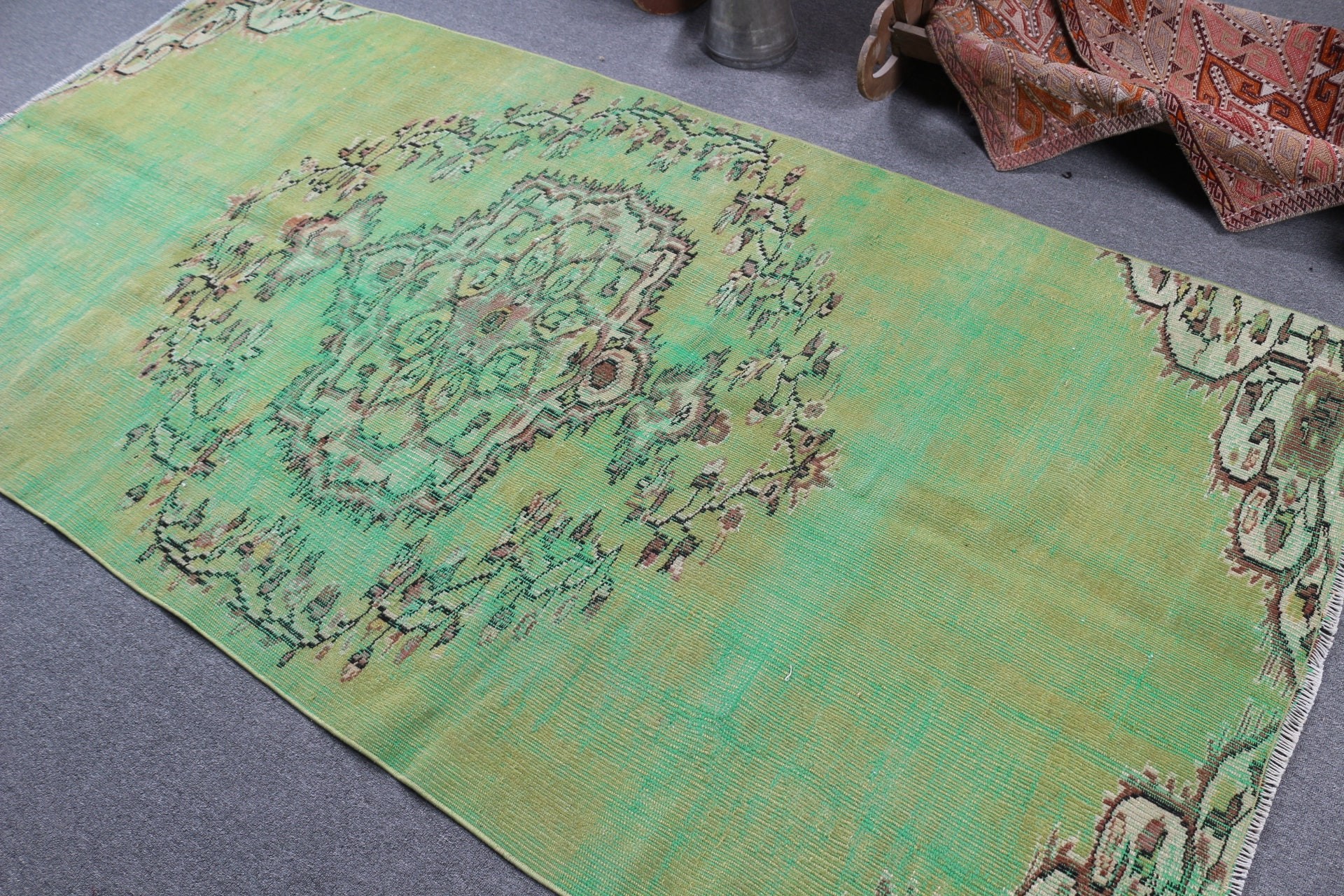 Anatolian Rugs, Bedroom Rugs, 4.3x8.7 ft Area Rug, Turkish Rug, Dorm Rug, Kitchen Rug, Green Bedroom Rug, Vintage Rug, Rugs for Kitchen