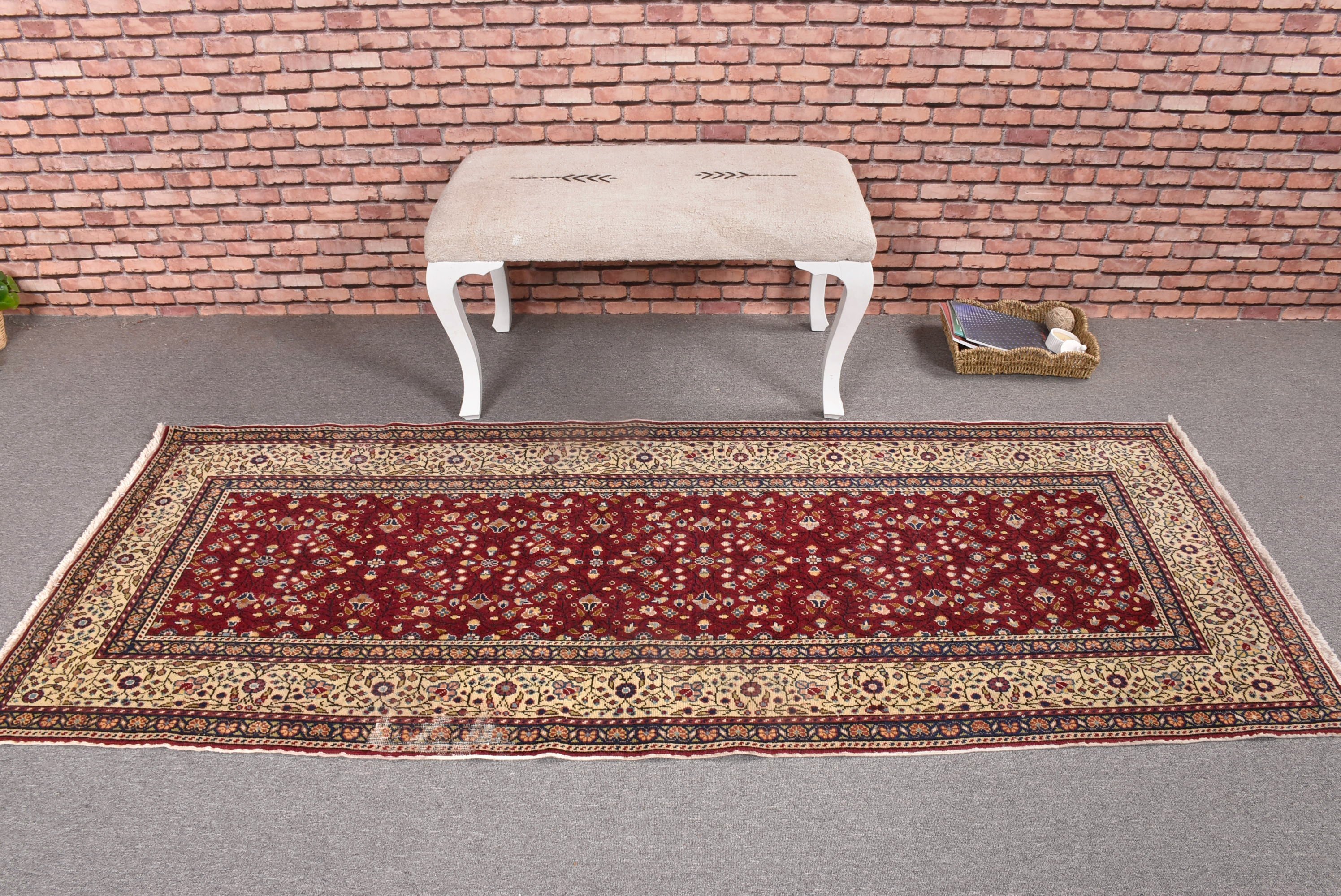 Red Statement Rugs, Hallway Rug, Turkish Rug, Vintage Runner Rugs, 3x7.5 ft Runner Rug, Office Rugs, Kitchen Rug, Wool Rug, Vintage Rug