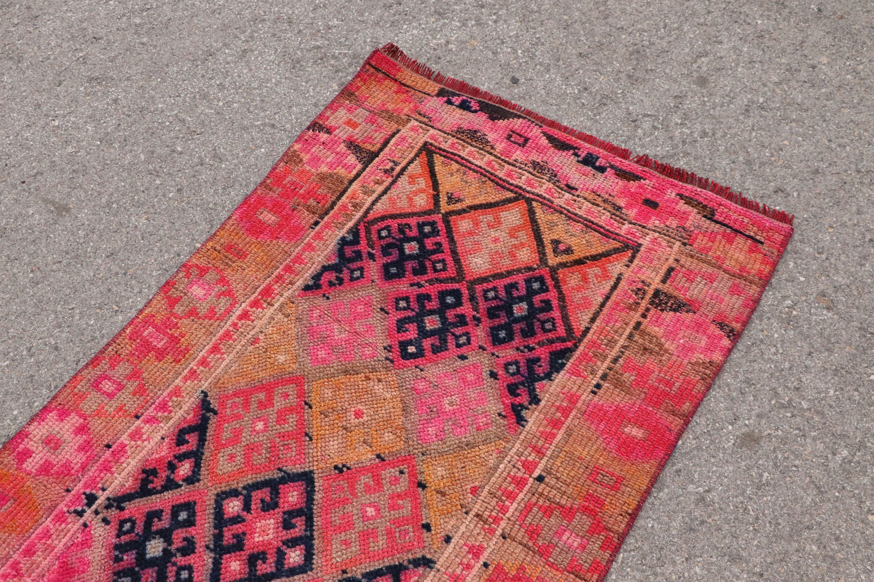 Pink Oriental Rug, Vintage Rugs, 2.6x8.2 ft Runner Rug, Stair Rug, Turkish Rug, Rugs for Stair, Cool Rug, Oriental Rugs, Hallway Rug