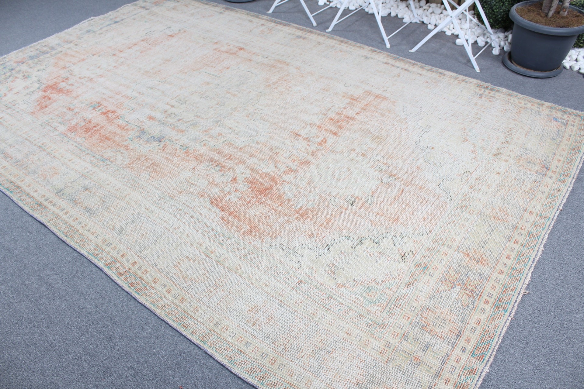 Turkish Rug, Cool Rug, Orange Moroccan Rug, Antique Rugs, Vintage Rug, Aztec Rug, 7x10.6 ft Oversize Rug, Dining Room Rugs, Saloon Rug