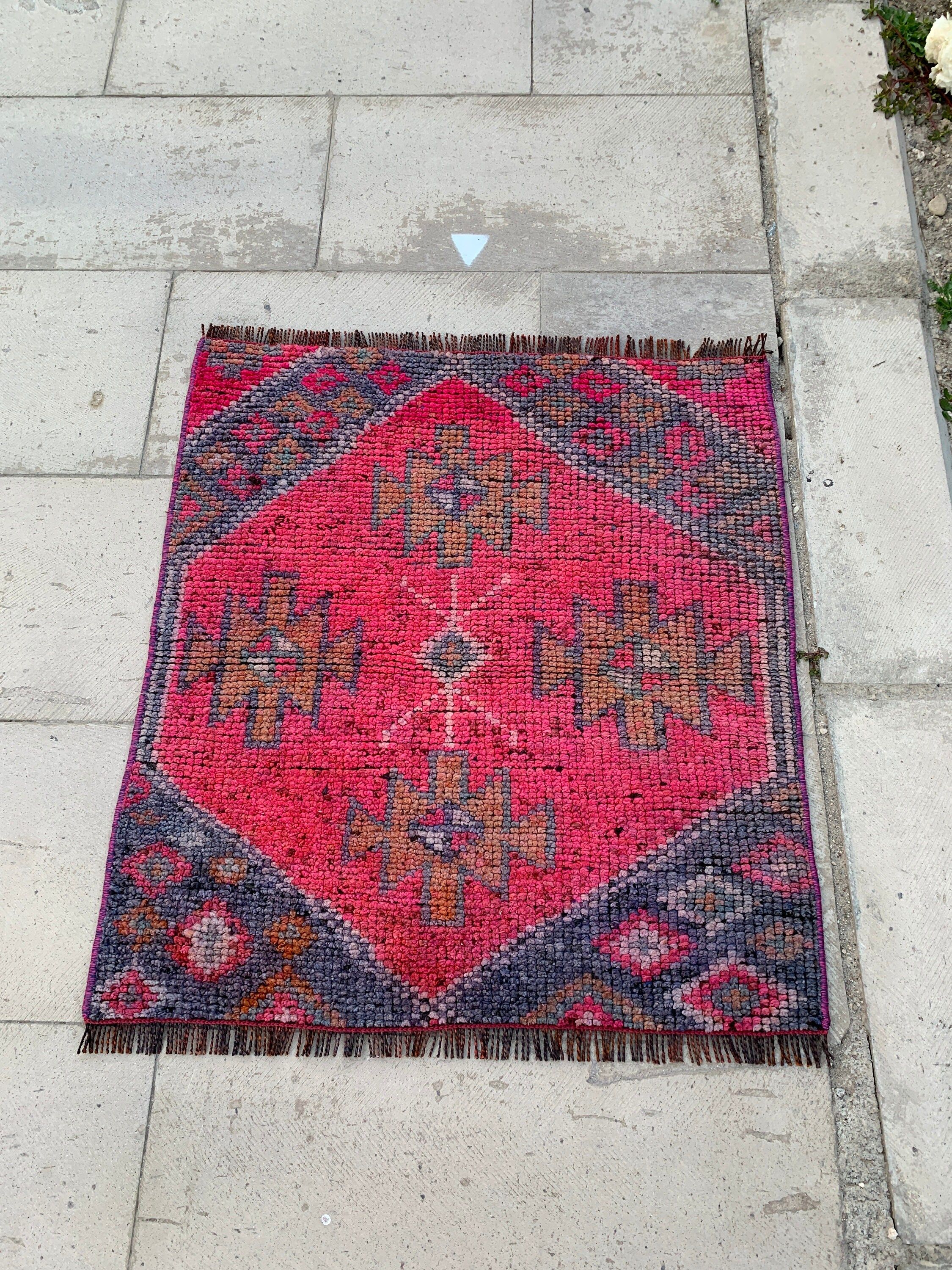 Oryantal Halı, Paspas Halısı, Türk Halısı, Vintage Halı, Pembe Oryantal Halılar, Giriş Halısı, Banyo Halıları, 2,3x2,7 ft Küçük Halılar, Antika Halı