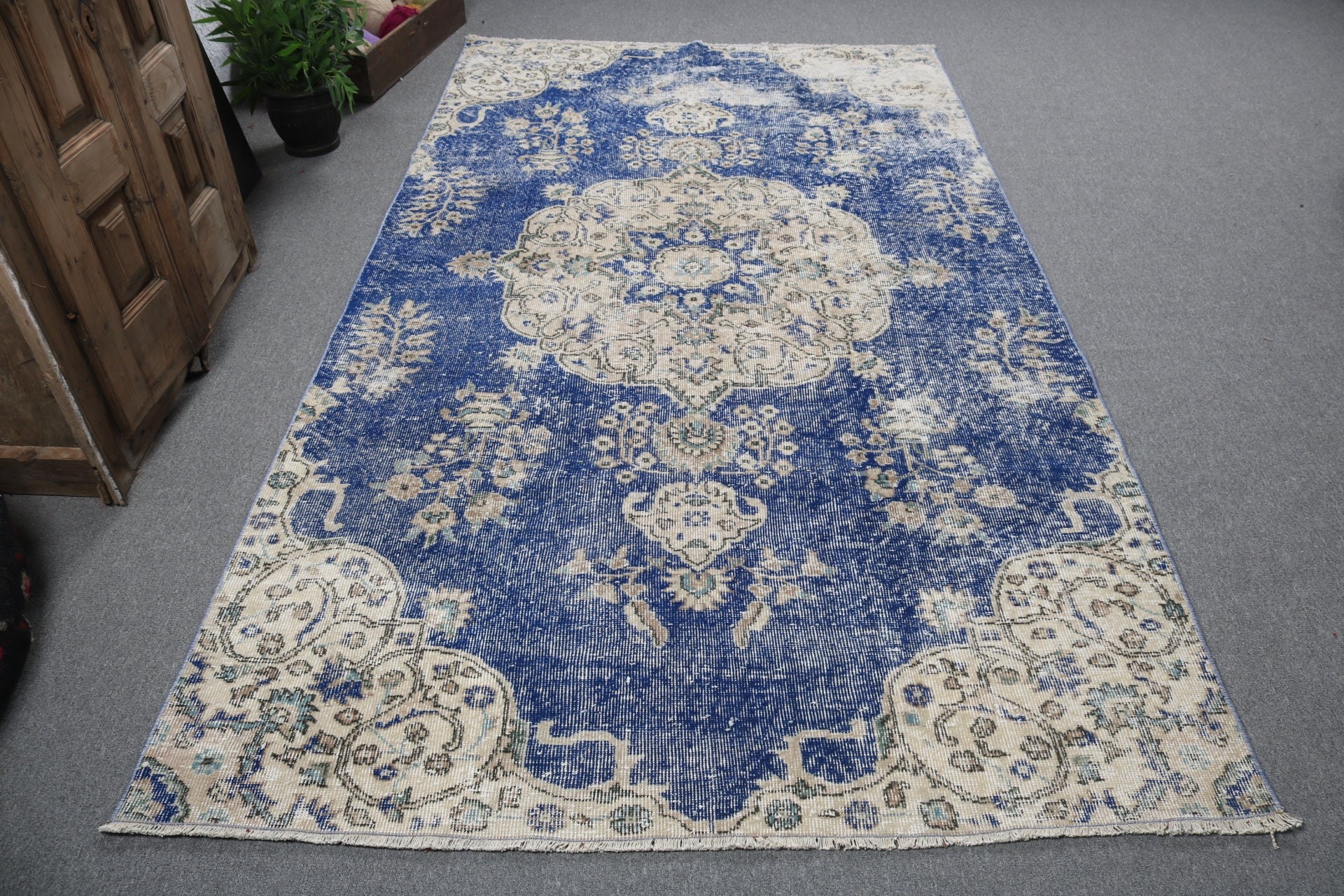 Mavi Havalı Halılar, Oturma Odası Halısı, Yatak Odası Halıları, 5.2x9.3 ft Büyük Halı, Ev Dekorasyonu Halısı, Yün Halısı, Türk Halıları, Vintage Halı, Salon Halıları