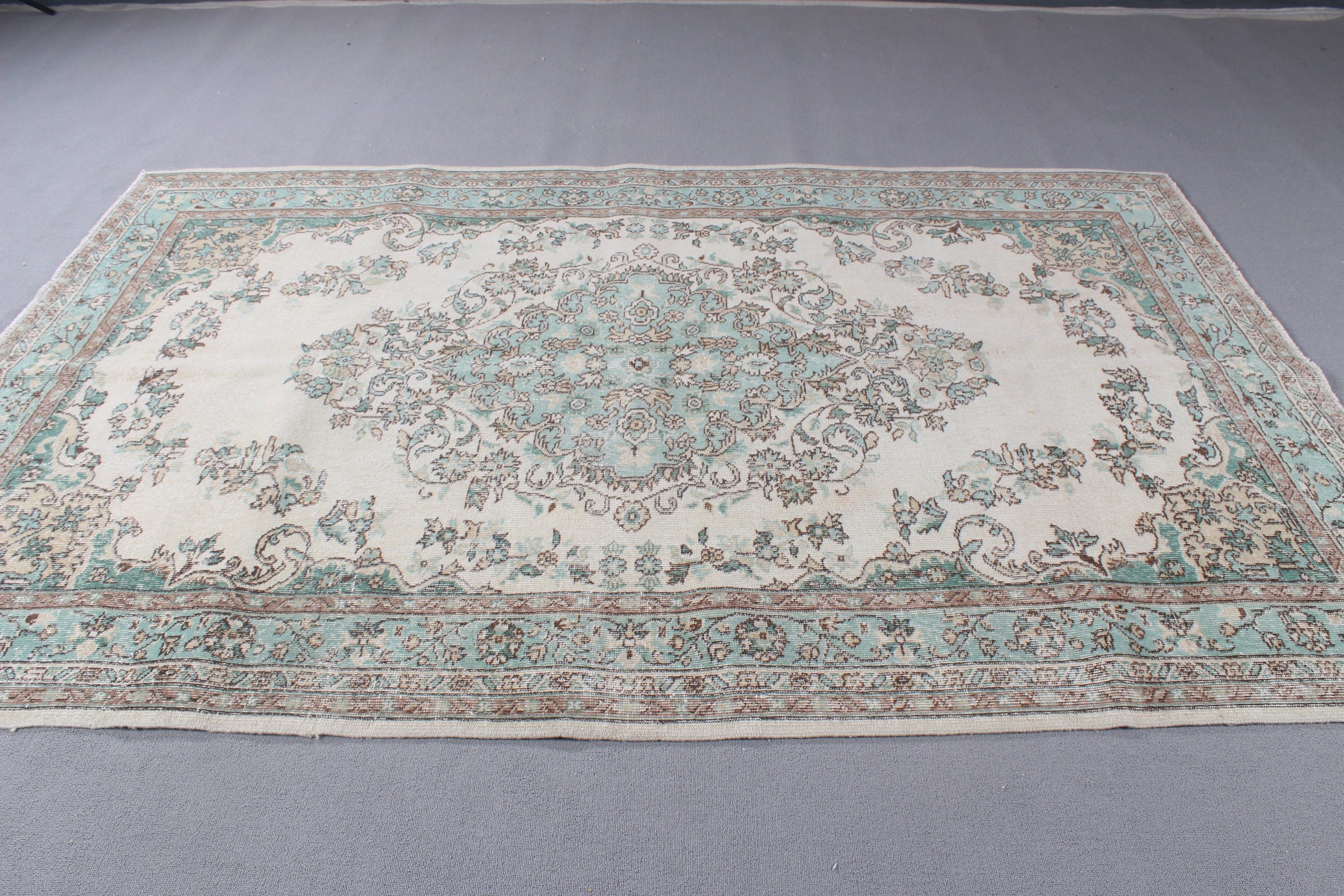 Vintage Halı, 5.7x9 ft Büyük Halı, Türk Halısı, Bej Lüks Halı, Yün Halıları, Salon Halıları, Modern Halı, Yemek Odası Halıları, Büyük Oushak Halıları