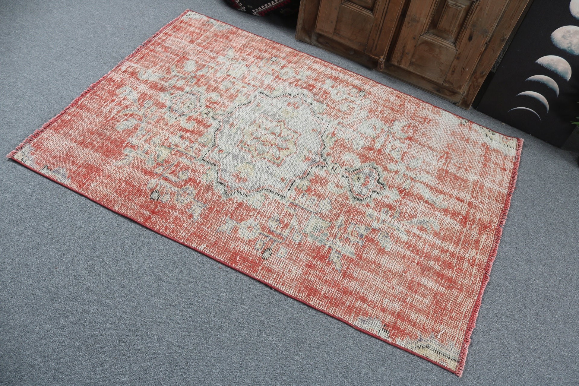 Oushak Rug, Rugs for Entry, Wool Rug, Nursery Rug, Turkish Rug, Decorative Rugs, Vintage Rugs, Red Flatweave Rug, 3.7x5.2 ft Accent Rugs