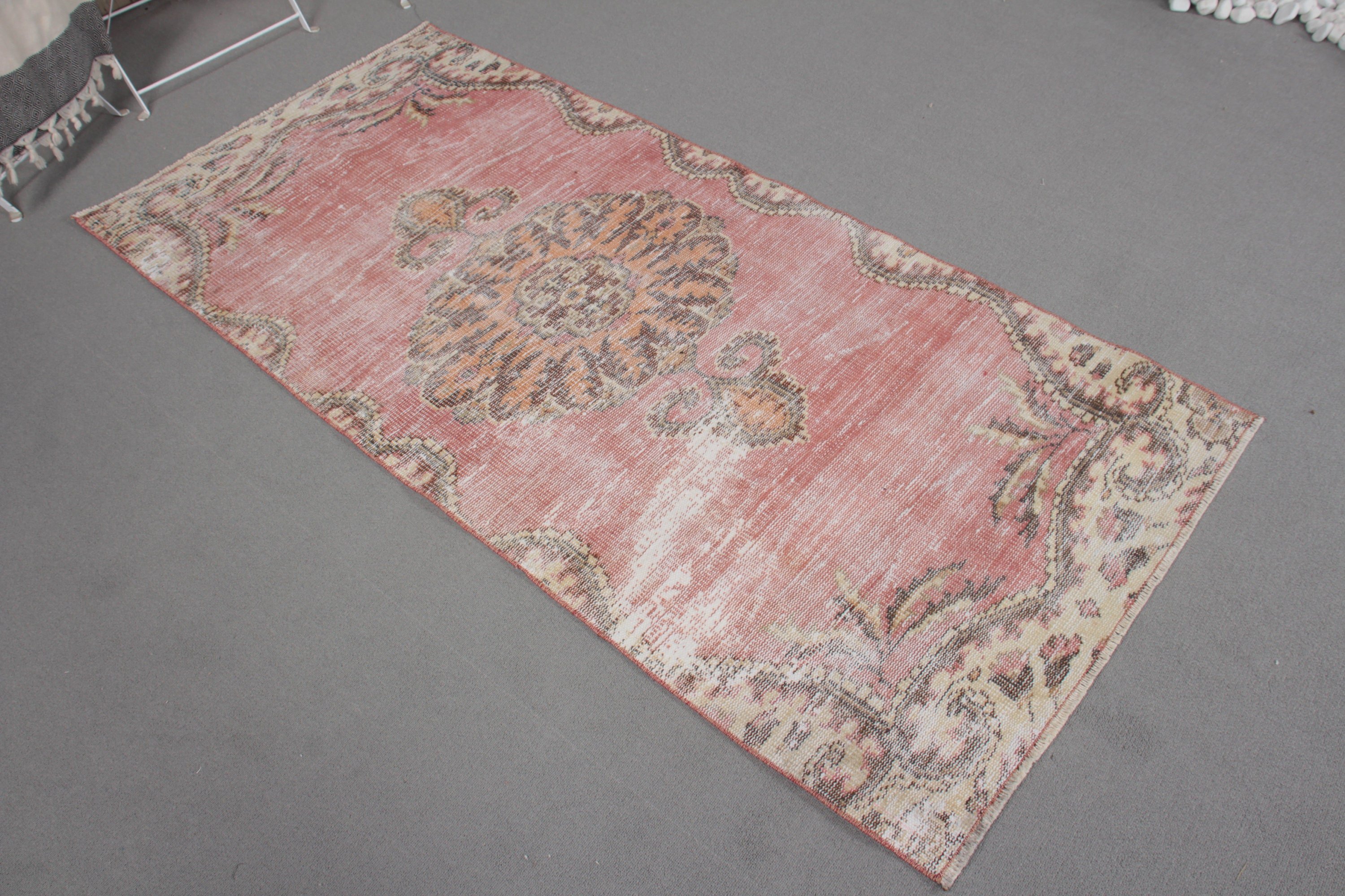 Antique Rug, Turkish Rug, Office Rugs, Bedroom Rugs, Red Geometric Rug, Vintage Rugs, 3x6.3 ft Accent Rugs, Vintage Accent Rugs, Floor Rug