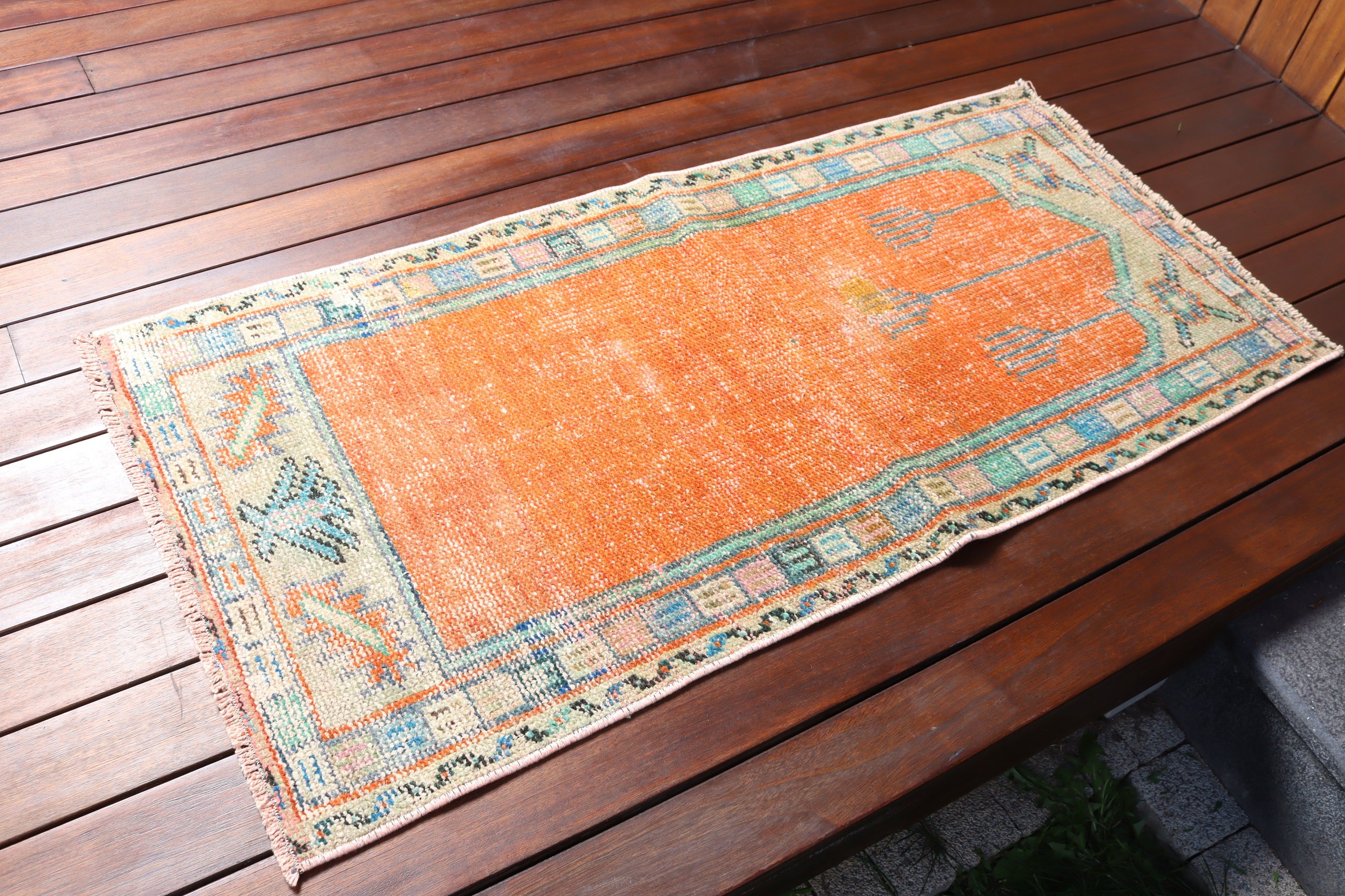 Orange Home Decor Rug, Statement Rug, Kitchen Rug, 2x4.2 ft Small Rug, Modern Rugs, Office Rugs, Vintage Rug, Turkish Rug, Car Mat Rugs