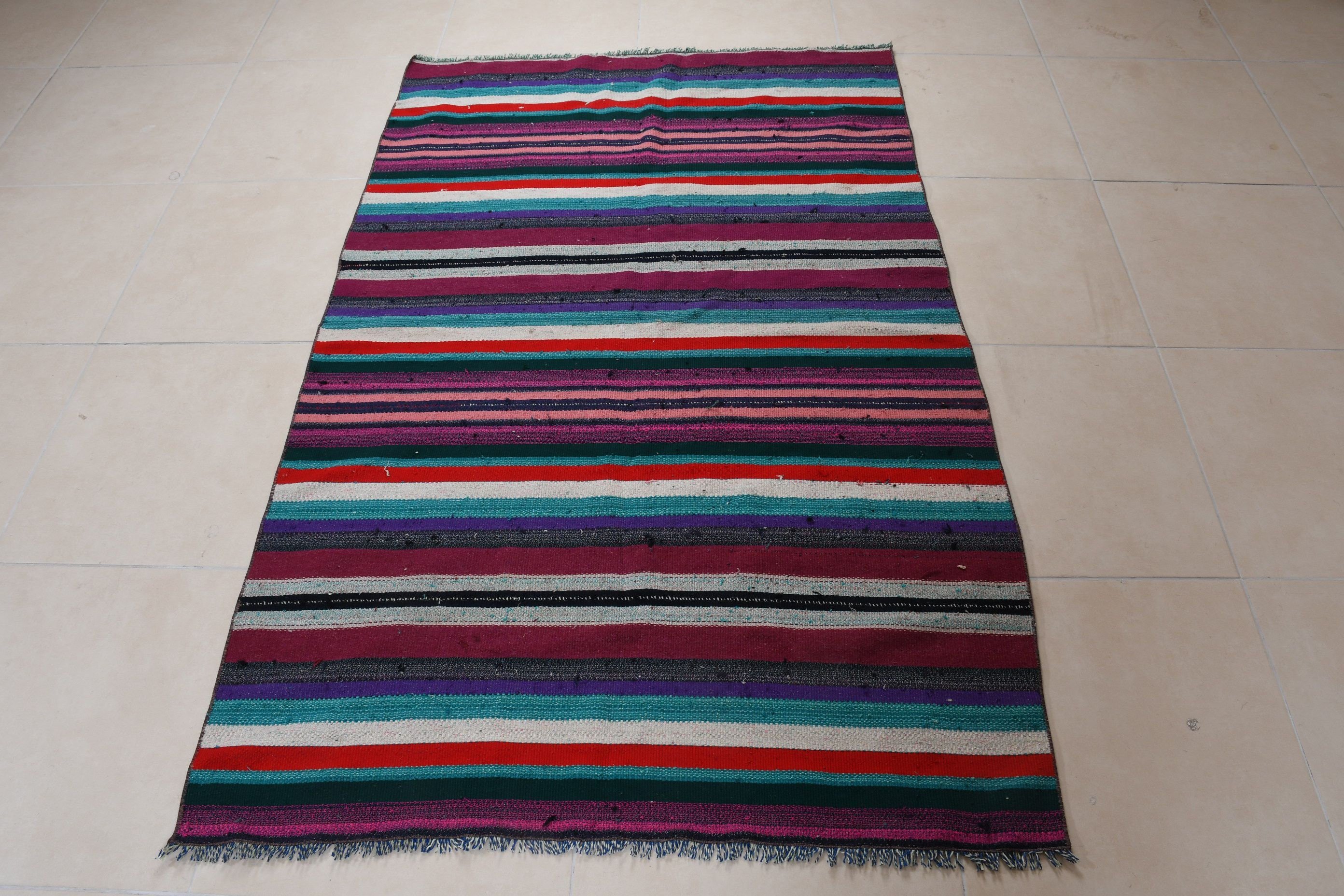 Kilim, Indoor Rug, Turkish Rugs, Antique Rug, Floor Rug, Purple  4x6.3 ft Area Rug, Vintage Rug, Rugs for Area