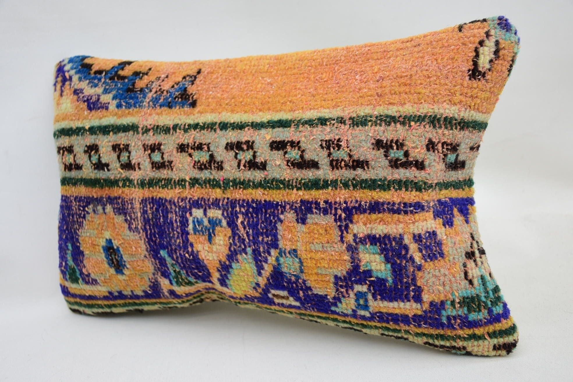 Kilim Cushion Sham, 12"x20" Orange Pillow Sham, Turkish Kilim Pillow, Turkish Pillow, Handwoven Pillow Cover Pillow