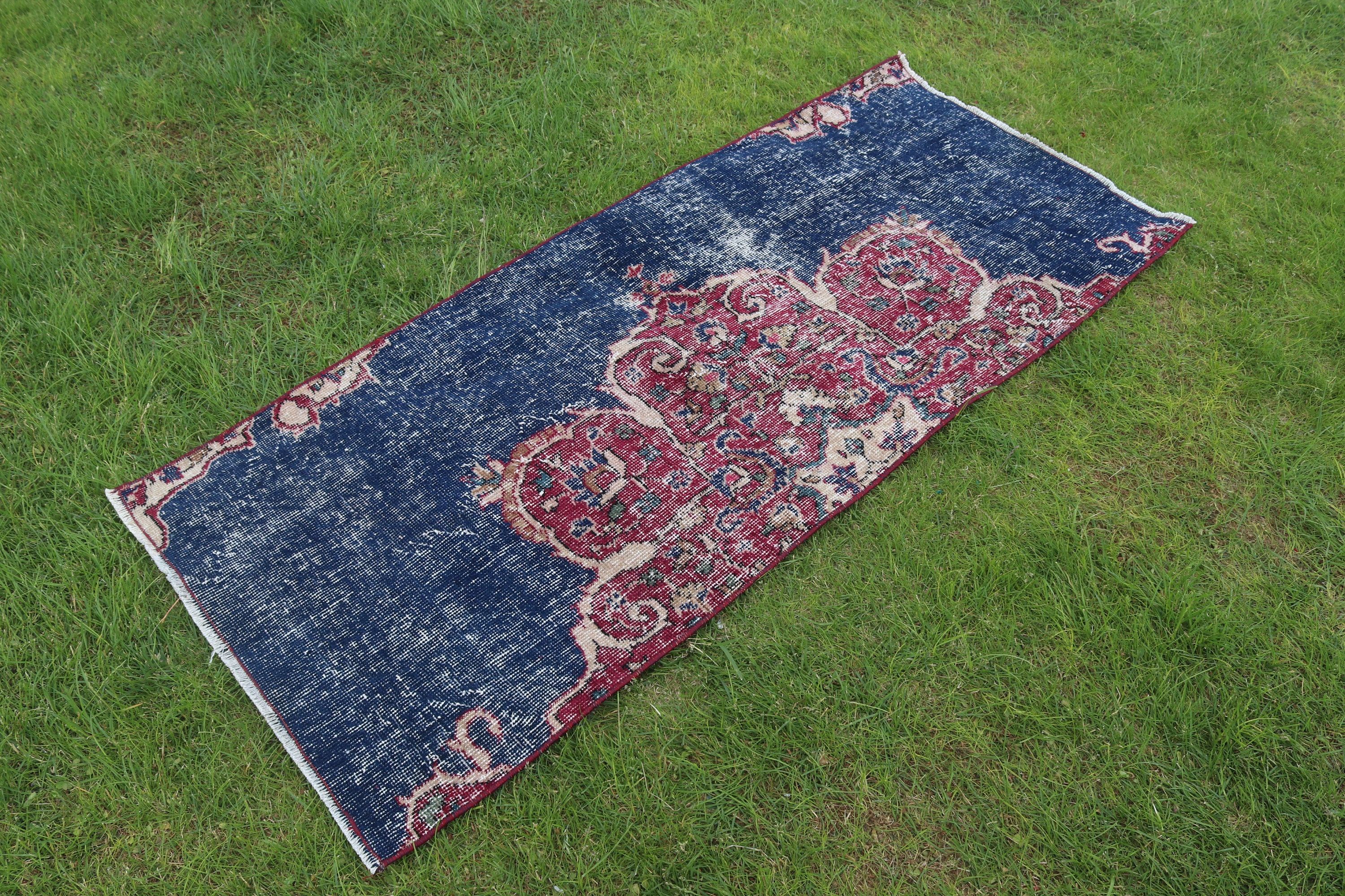 Blue Anatolian Rug, Car Mat Rug, Vintage Rugs, Bath Rugs, 2.2x5.2 ft Small Rug, Rugs for Car Mat, Turkish Rug, Oushak Rug, Luxury Rug