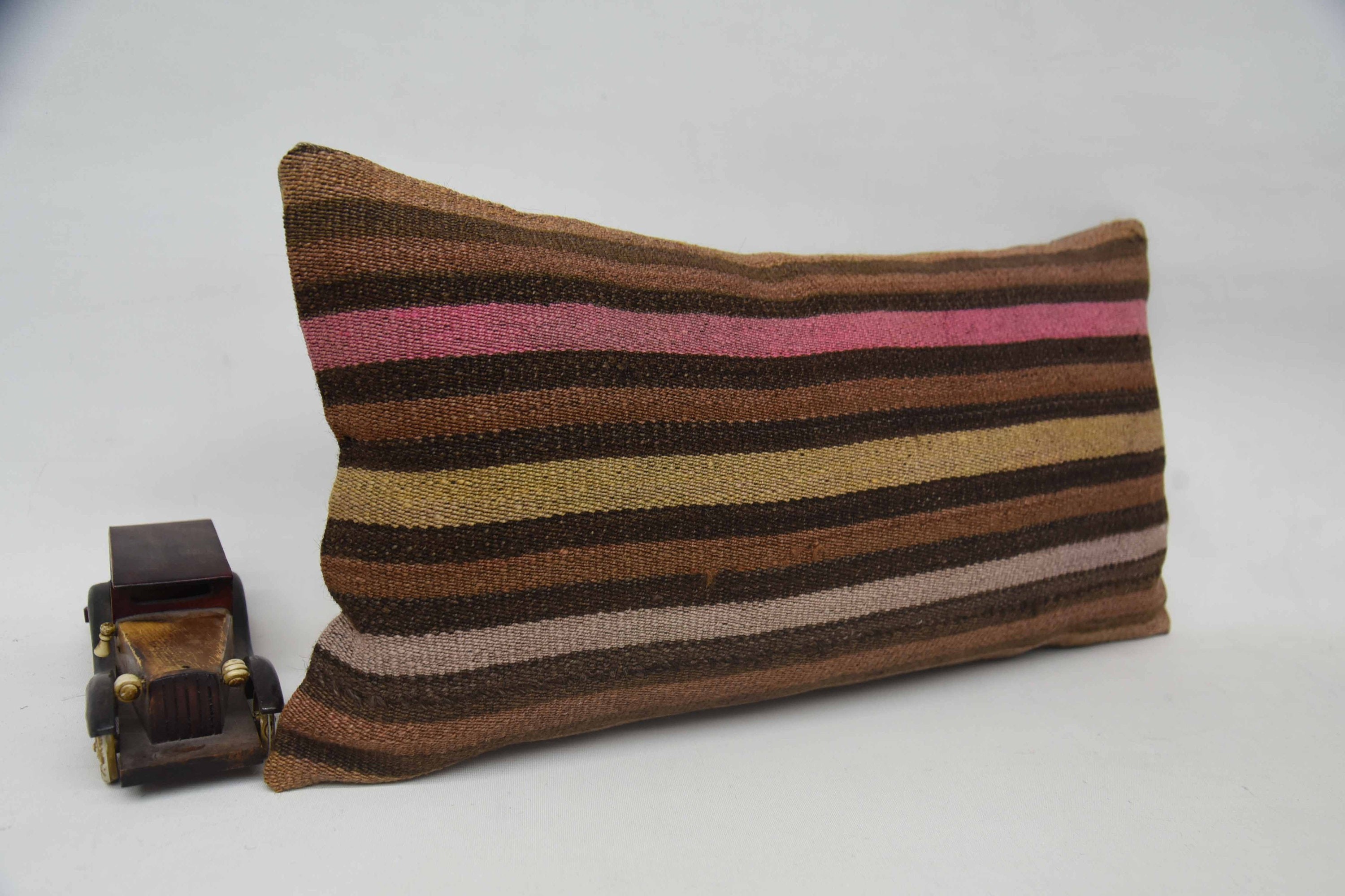 Vintage Kilim Pillow, Gift Pillow, 12"x24" Brown Pillow Cover, Farmhouse Cushion Cover, Antique Pillows, Traditional Pillow Case