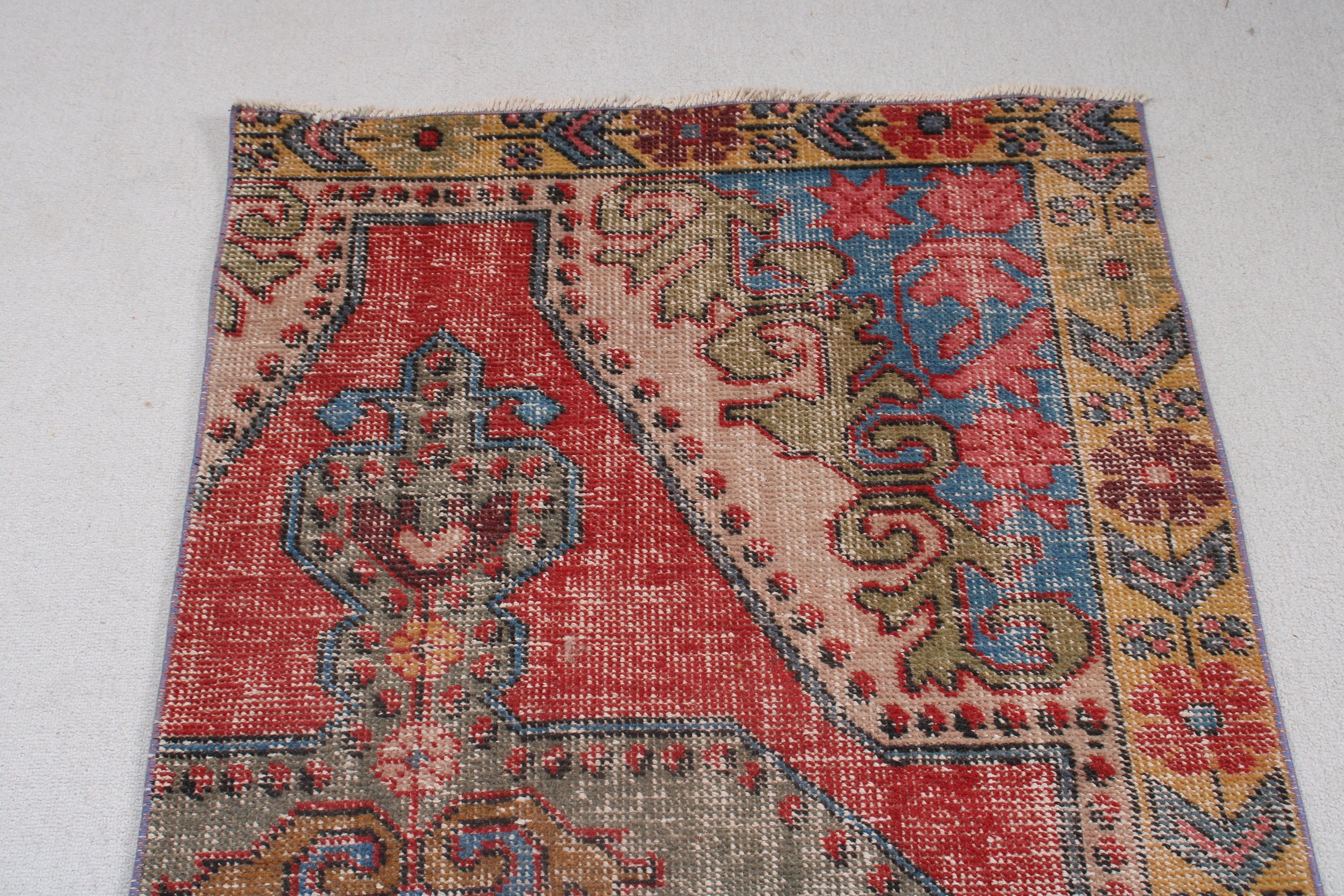 Rugs for Decorative, Vintage Rugs, 2.8x6.9 ft Accent Rugs, Aztec Rugs, Oriental Rugs, Neutral Rugs, Red Wool Rug, Turkish Rugs, Entry Rugs