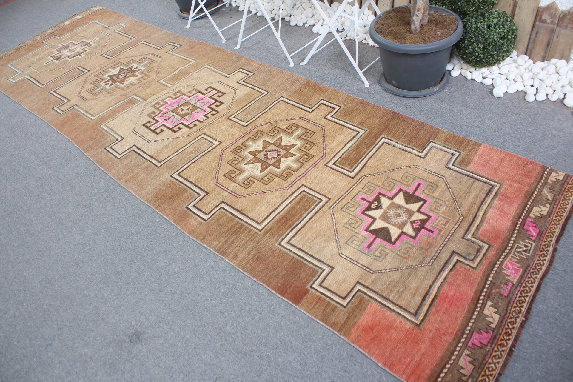 Bohemian Rug, Vintage Rug, Brown Cool Rug, Kitchen Rug, 3.5x11.9 ft Runner Rugs, Turkish Rug, Moroccan Rug, Rugs for Hallway, Wool Rug