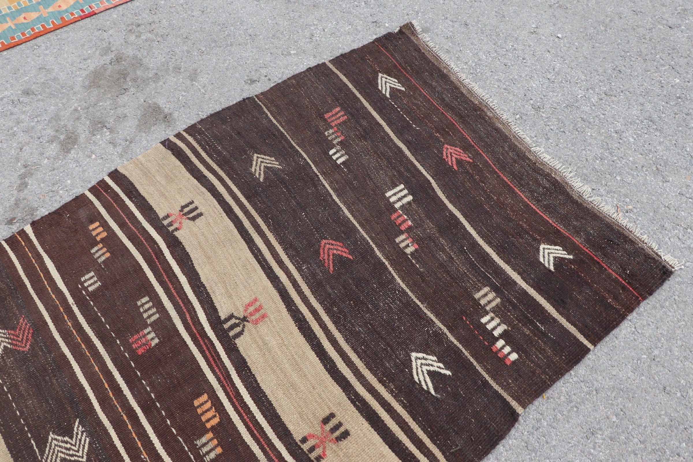 Türk Halısı, 3,5x7,2 ft Alan Halısı, Yer Halısı, Retro Halı, Kilim, Yemek Odası Halısı, Yün Halısı, Kahverengi Fas Halısı, Mutfak Halıları, Vintage Halı