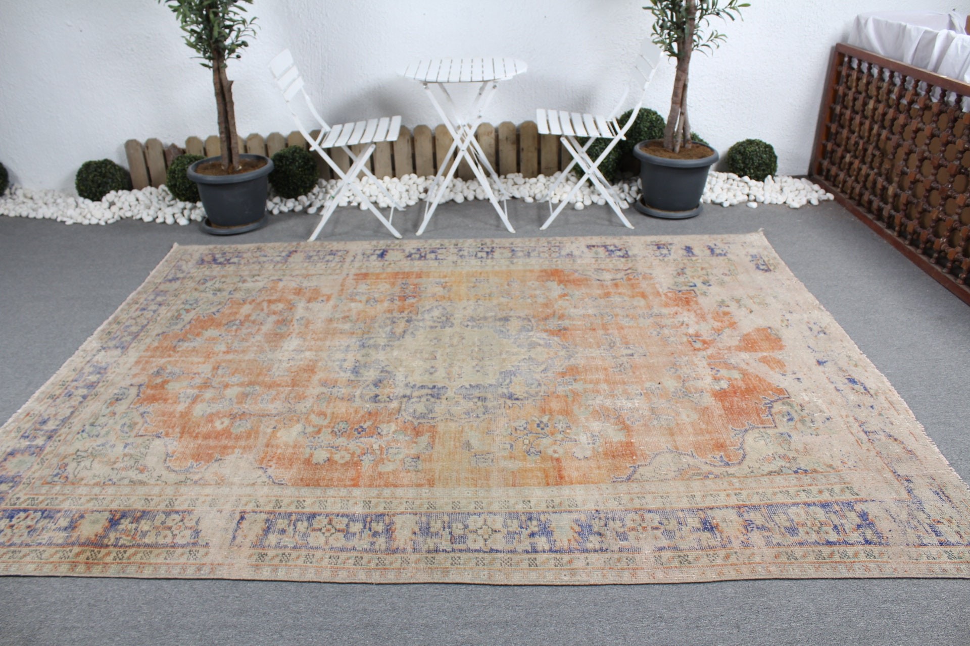 Oturma Odası Halısı, Anadolu Halıları, Yatak Odası Halısı, 6.7x9 ft Büyük Halılar, Vintage Halı, Yurt Halısı, Türk Halıları, Turuncu Anadolu Halıları, Oushak Halısı