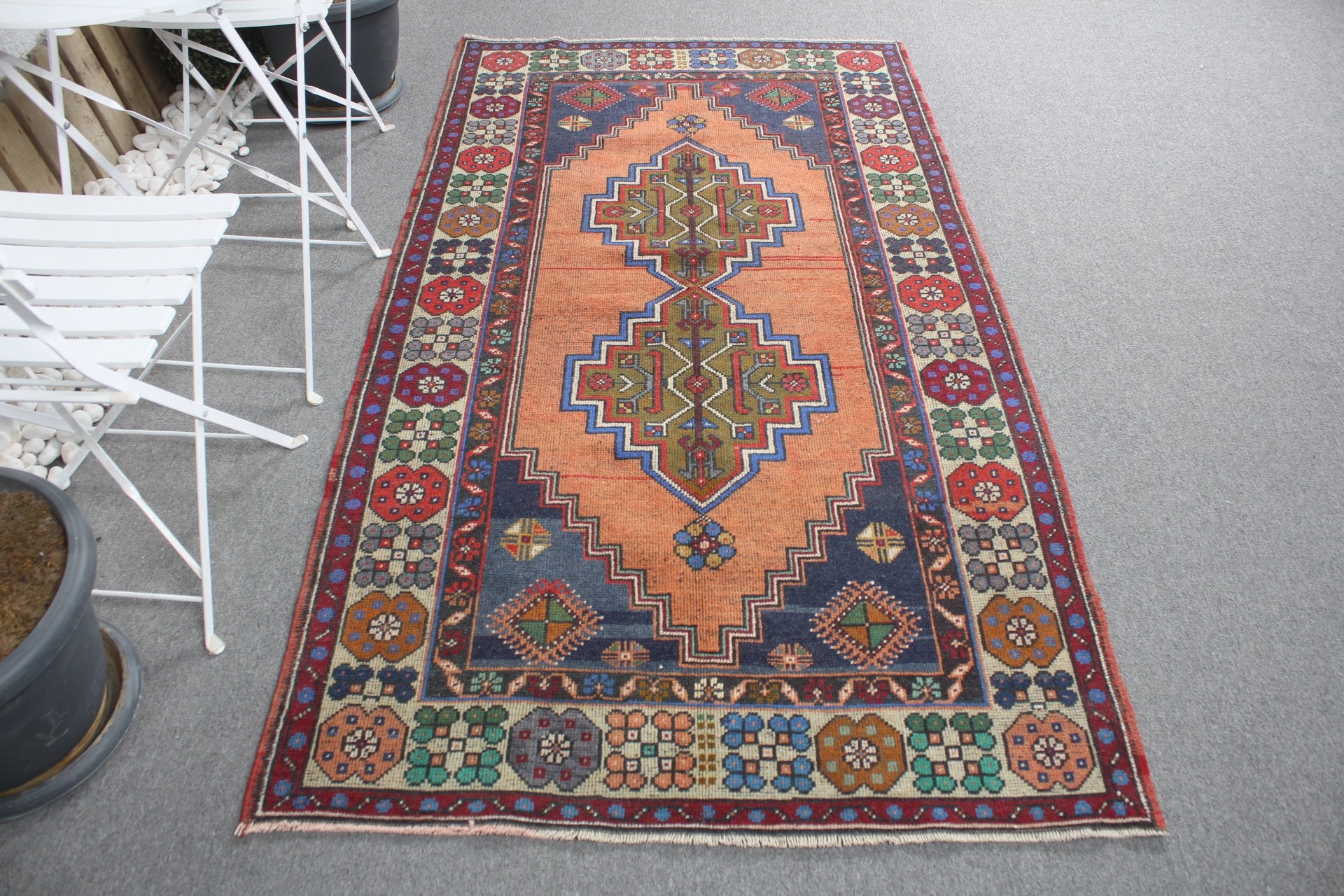 Oushak Halı, 3,8x7,3 ft Alan Halıları, Türk Halısı, Yer Halıları, Vintage Halı, Fas Halısı, Çocuk Halıları, Turuncu Ev Dekor Halısı, Kabile Halısı