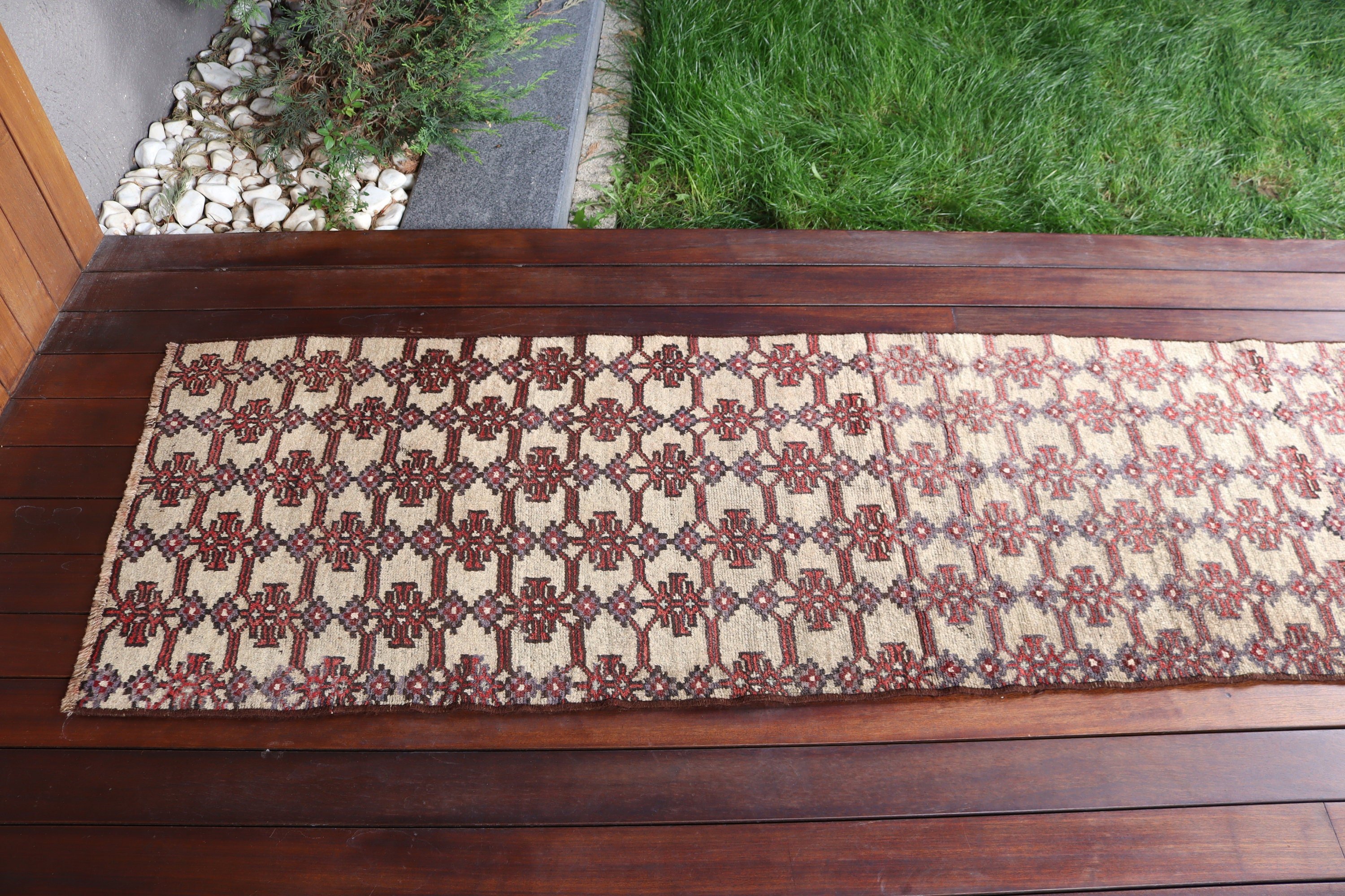 Bej Açıklama Halıları, Koridor Halıları, Türk Halıları, Vintage Halı, Düz Dokuma Halılar, Koridor Halısı, Yatak Odası Halısı, 2x7,5 ft Yolluk Halıları, Egzotik Halılar