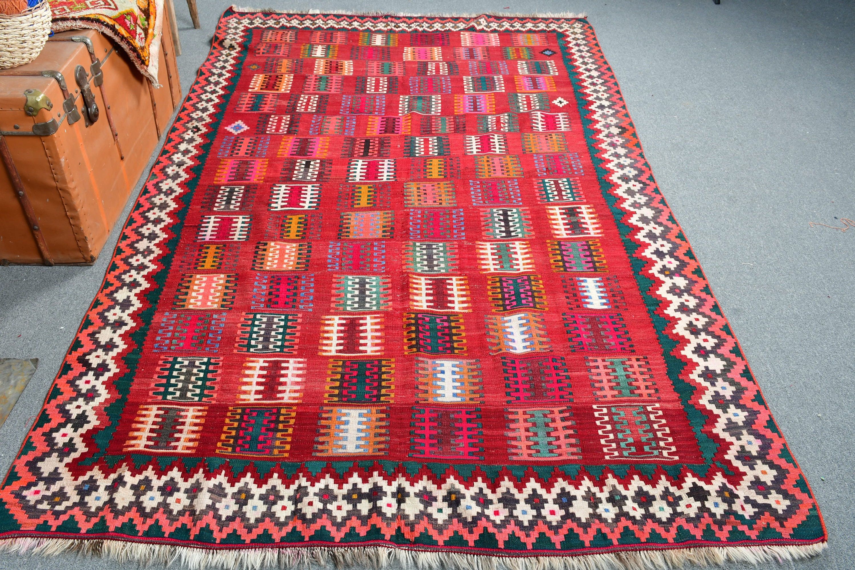 Oturma Odası Halısı, Salon Halısı, Fas Halıları, Yatak Odası Halısı, Kilim, Kırmızı Anadolu Halısı, Türk Halıları, Sevimli Halı, Vintage Halı, 5.3x8.7 ft Büyük Halı