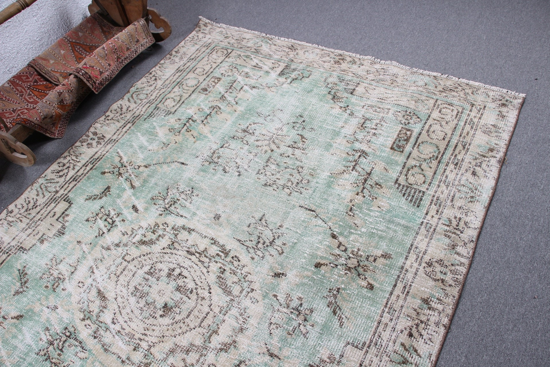 Cool Rugs, Salon Rugs, Turkish Rug, 5.5x8.7 ft Large Rug, Rugs for Living Room, Bedroom Rugs, Vintage Rugs, Floor Rug, Green Wool Rug