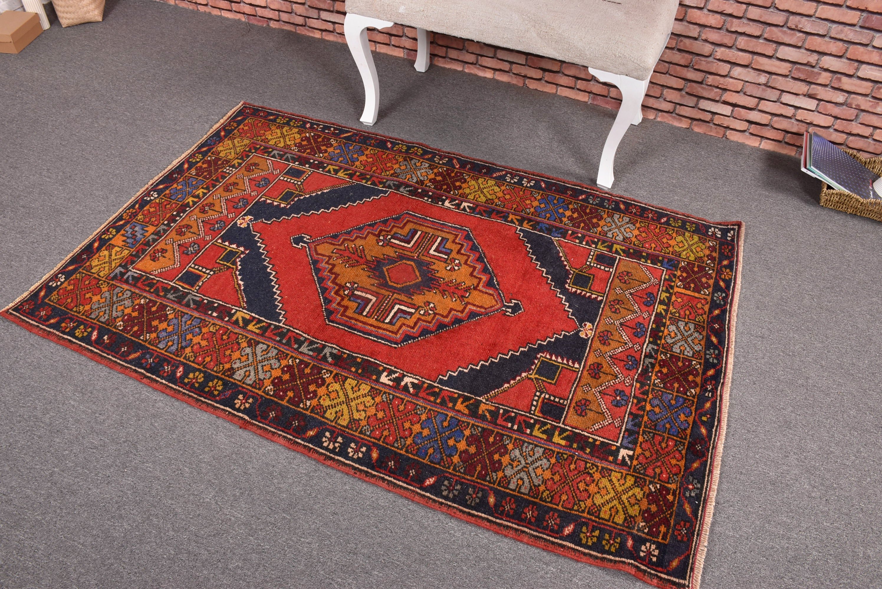 Bedroom Rug, 3.8x5.6 ft Accent Rug, Wool Rugs, Rugs for Nursery, Luxury Rug, Entry Rugs, Turkish Rug, Vintage Rugs, Red Boho Rug, Floor Rug