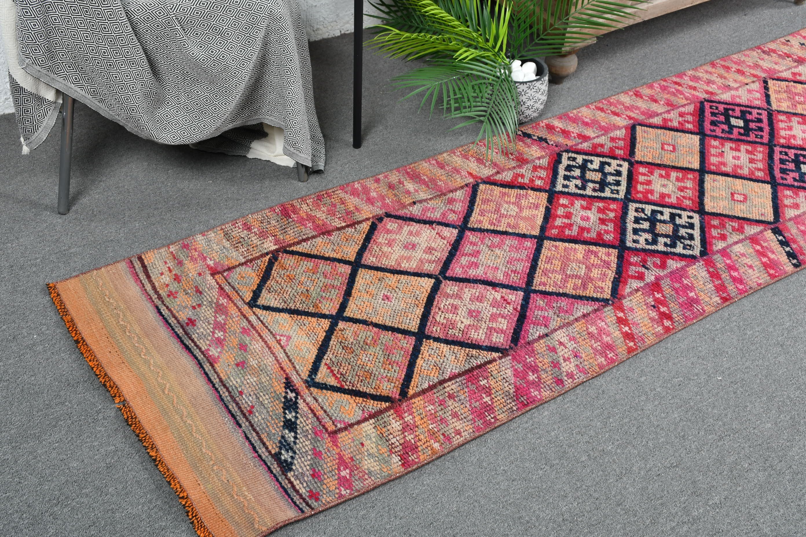 Pink Oriental Rug, 2.3x10.7 ft Runner Rug, Corridor Rug, Cool Rug, Vintage Rug, Turkish Rugs, Hallway Rug, Rugs for Hallway, Kitchen Rugs