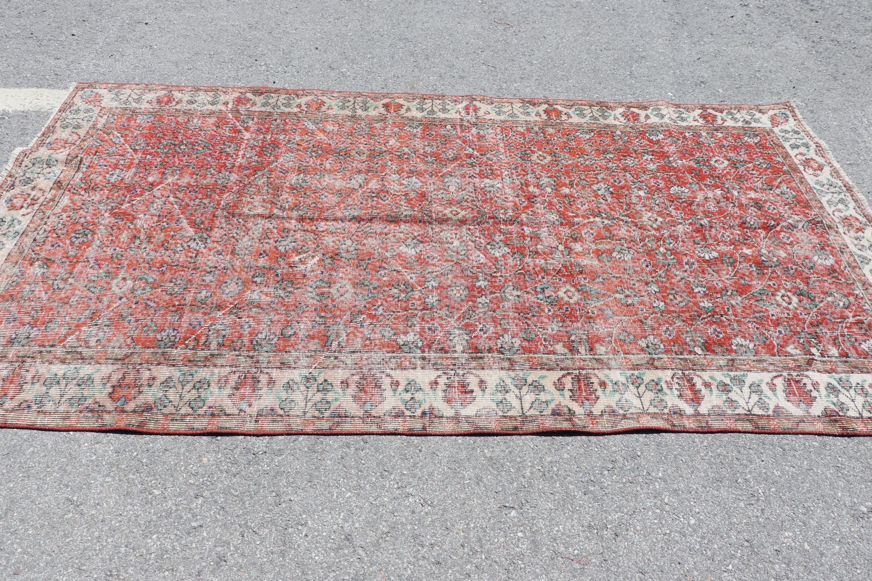 Dining Room Rug, Bedroom Rugs, Turkish Rug, Red Floor Rugs, 4.7x8.6 ft Large Rug, Floor Rug, Vintage Rug, Rugs for Salon