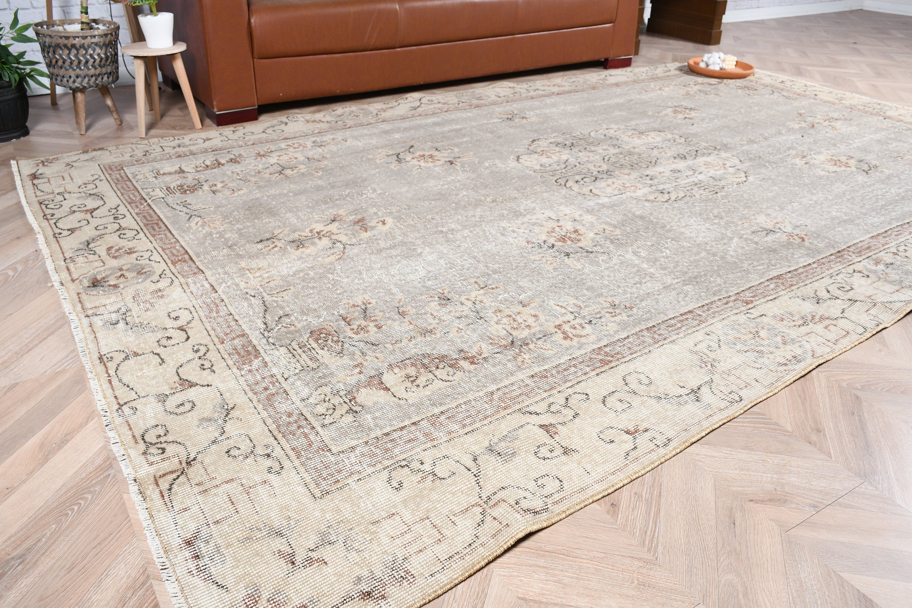 Floor Rugs, Gray Anatolian Rugs, Dining Room Rug, 6.6x10.3 ft Large Rug, Living Room Rug, Turkish Rug, Vintage Rug, Oushak Rug, Outdoor Rug