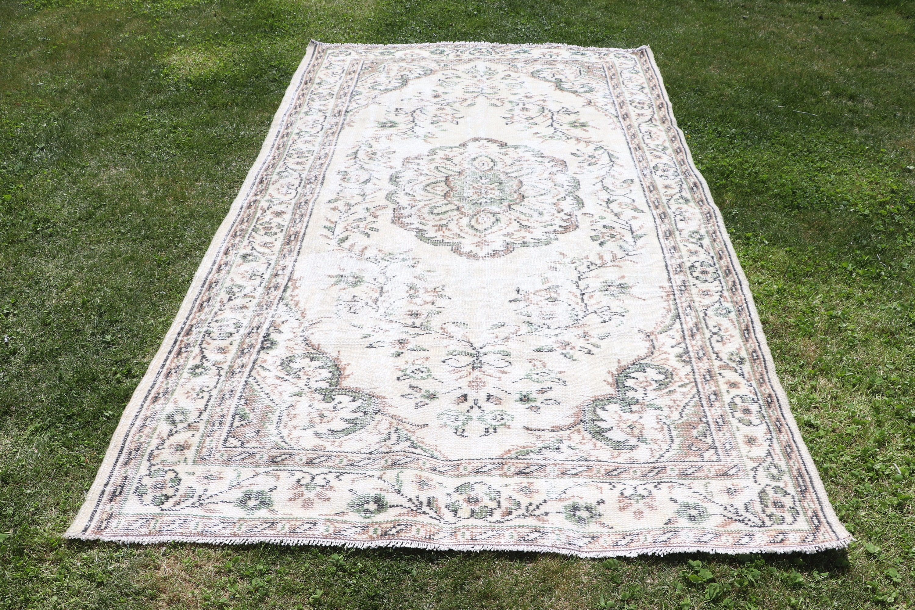 Etnik Halılar, Vintage Halı, Bej Yün Halılar, Oturma Odası Halısı, Modern Halı, 5x8,3 ft Büyük Halılar, Türk Halıları, Büyük Boho Halıları