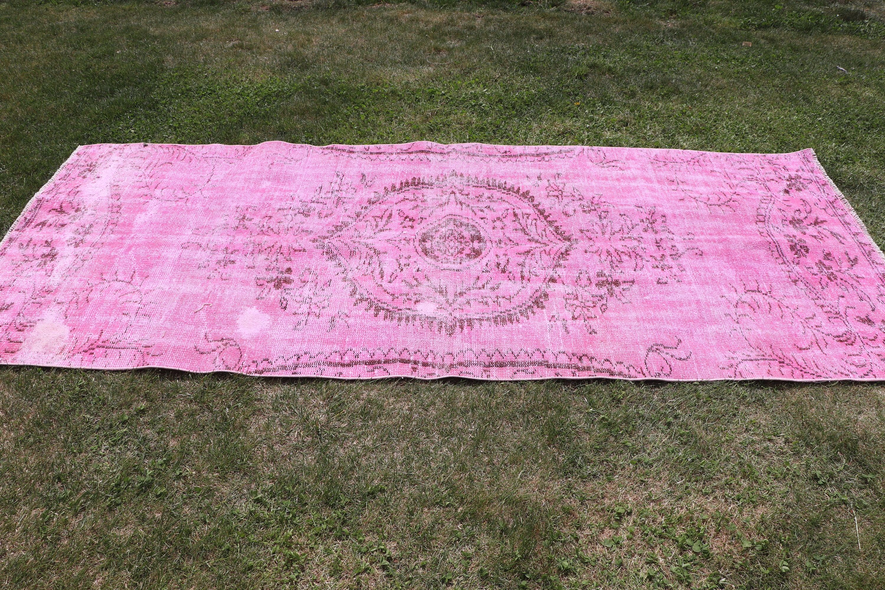 Pink Statement Rugs, Vintage Rug, Geometric Rug, Bedroom Rugs, Rugs for Vintage Area, Turkish Rugs, 3.4x8.3 ft Area Rugs, Cool Rug