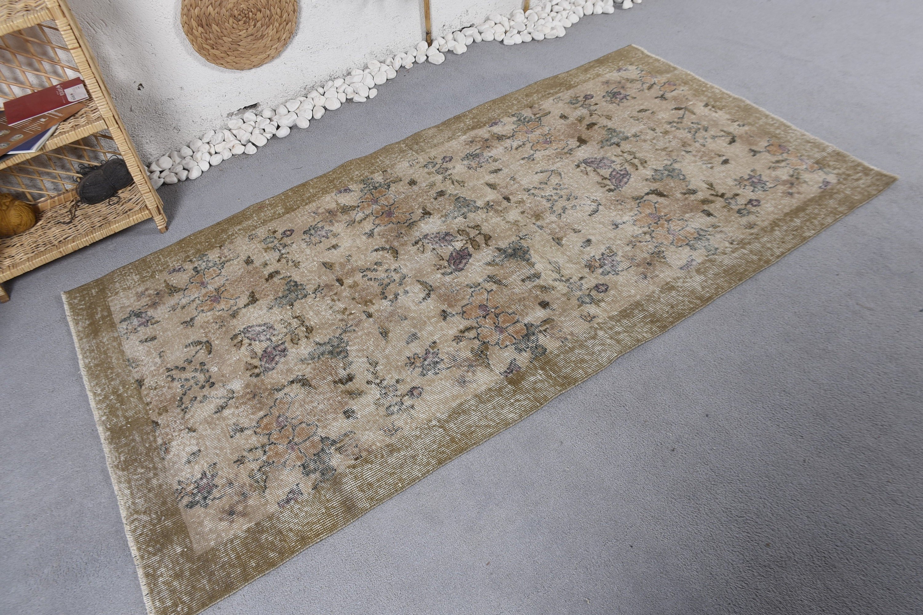 Vintage Rug, Beige Kitchen Rugs, Turkish Rug, Turkey Rugs, 3.5x6.7 ft Accent Rug, Kitchen Rugs, Entry Rugs, Vintage Accent Rugs, Oushak Rug