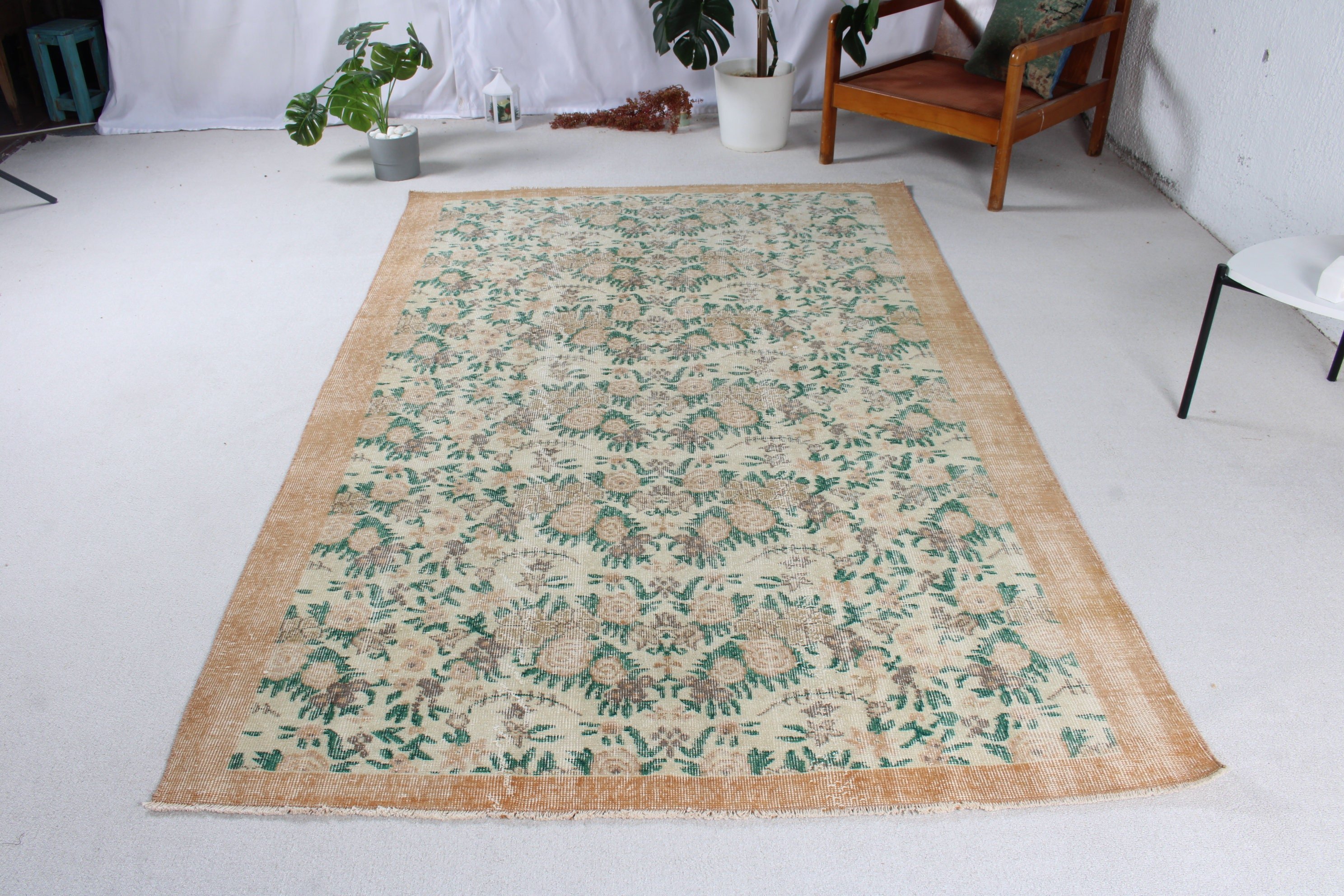 Türk Halısı, Büyük Boho Halıları, Boho Halıları, Yatak Odası Halısı, Yatak Odası Halıları, Oushak Halısı, Kahverengi Geometrik Halı, 5x8.1 ft Büyük Halılar, Vintage Halılar