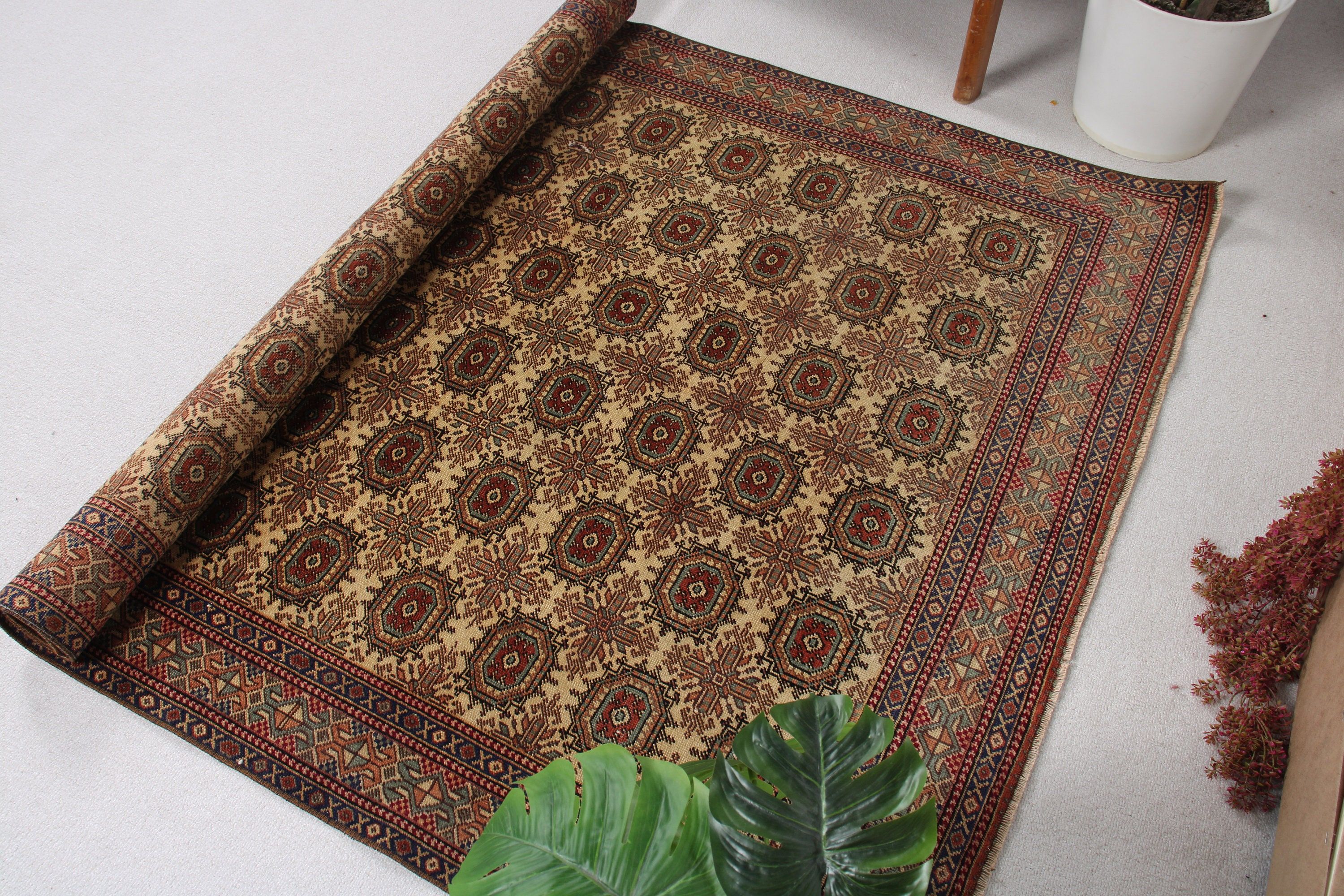 Beige  4.4x6.8 ft Area Rugs, Anatolian Rug, Vintage Rug, Bedroom Rug, Neutral Rug, Living Room Rugs, Office Rugs, Turkish Rug