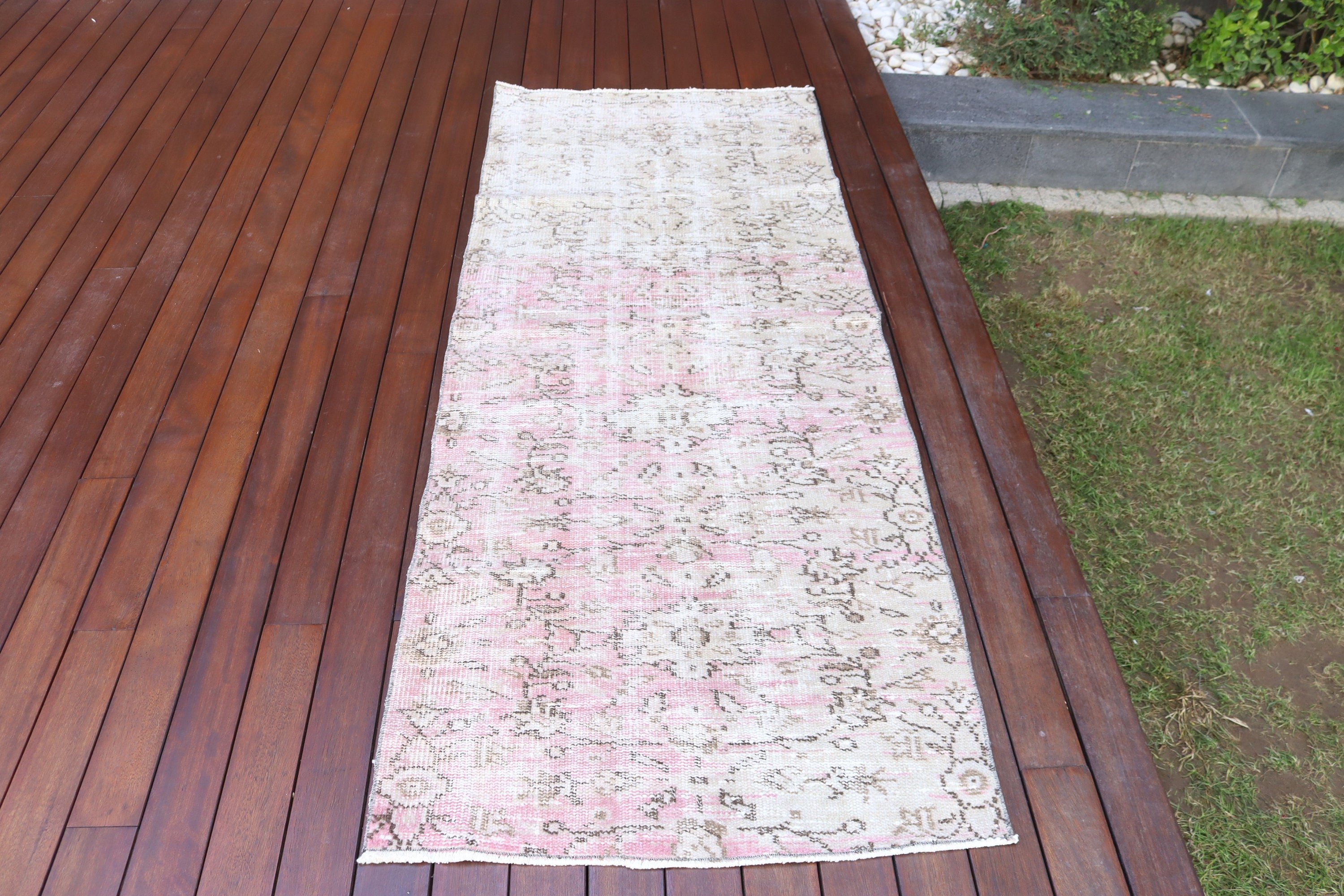 Beni Ourain Runner Halıları, 2.6x6.6 ft Runner Halıları, Vintage Halı, Uzun Yolluk Halısı, Fas Halısı, Pembe Mutfak Halıları, Türk Halıları